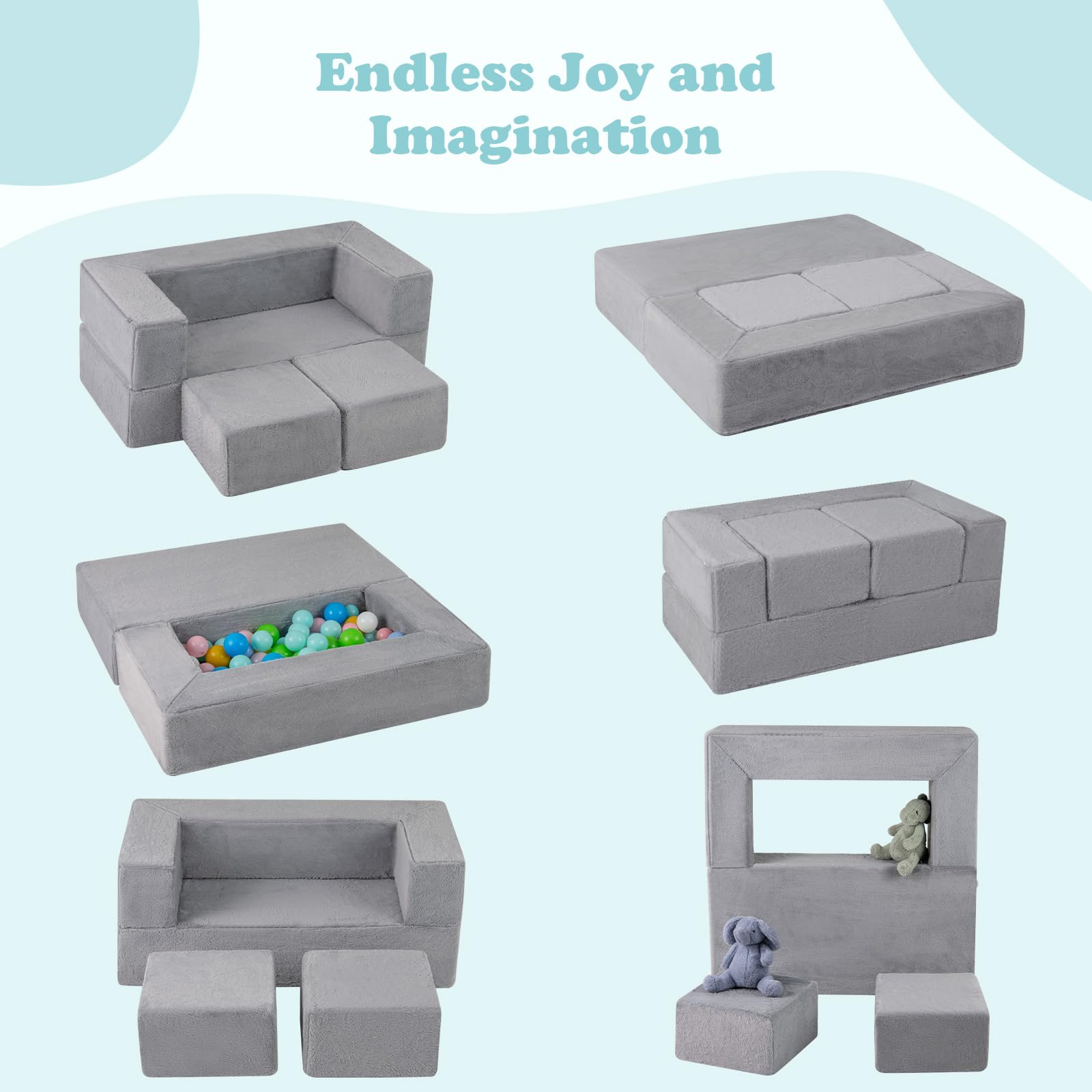 INFANS Modular Kids Play Couch, Toddler Sectional Fort Building Sofa for Playroom, Bedroom, Convertible Soft Foam Furniture