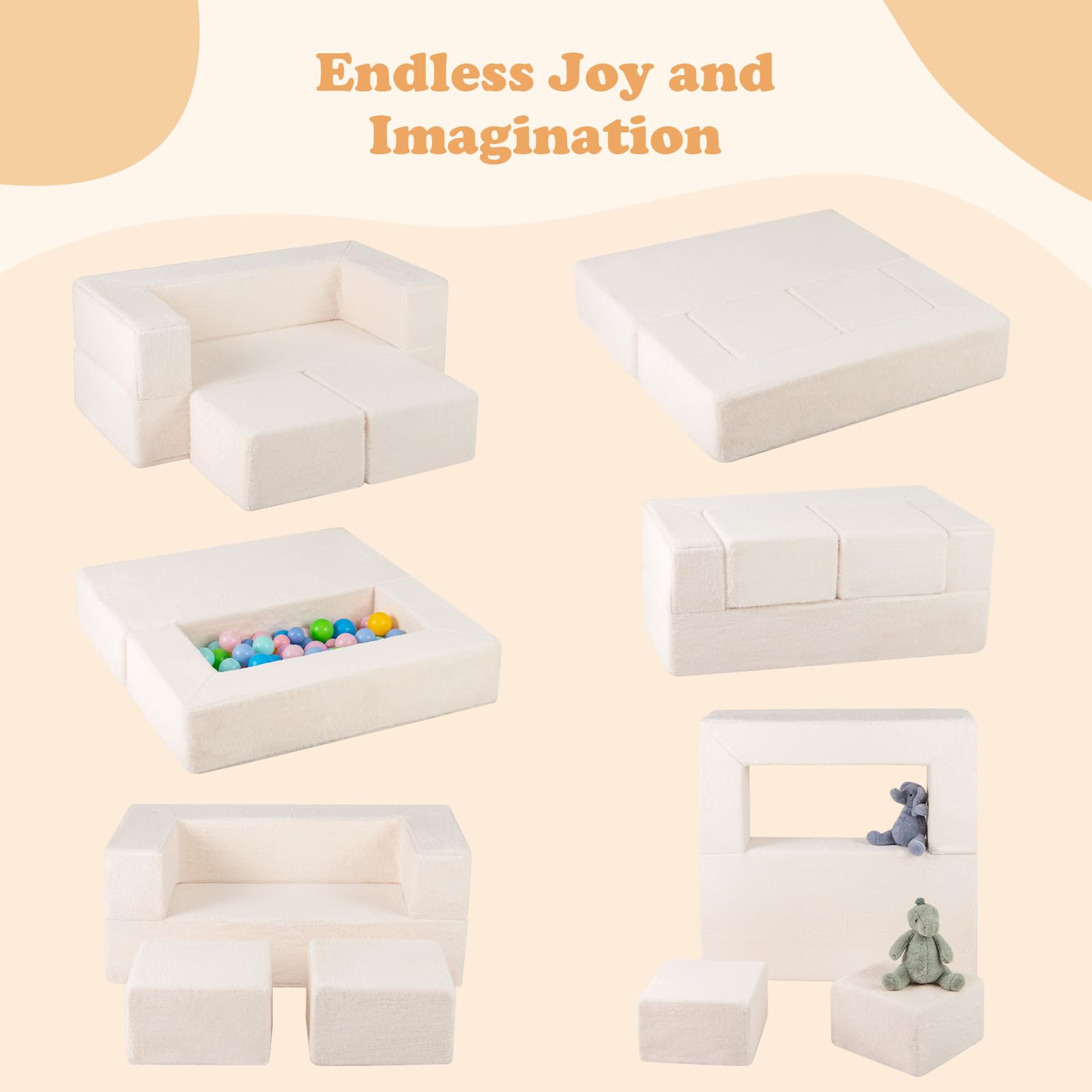 INFANS Modular Kids Play Couch, Toddler Sectional Fort Building Sofa for Playroom, Bedroom, Convertible Soft Foam Furniture