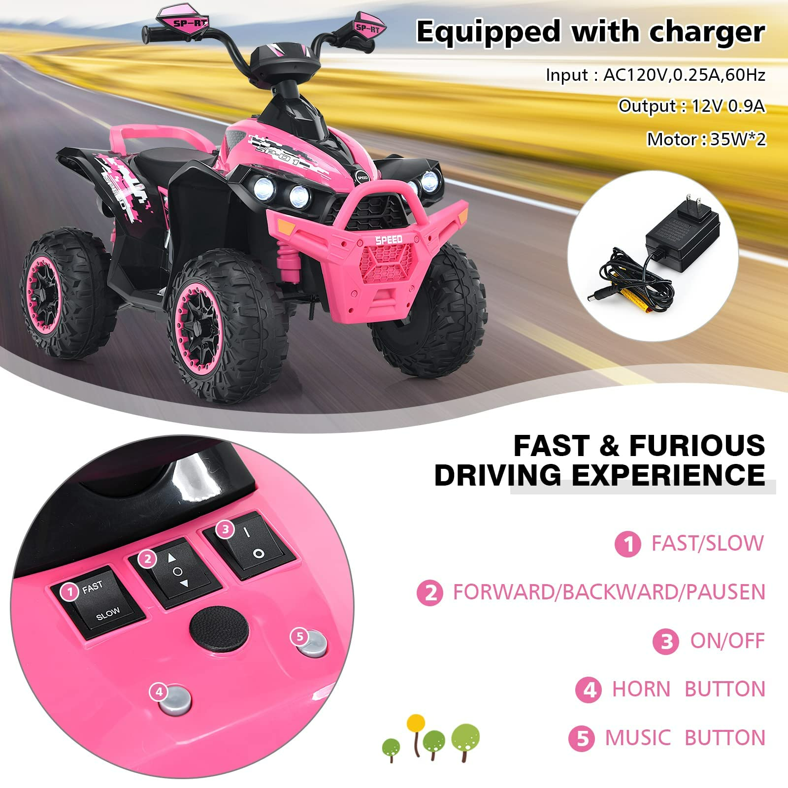 INFANS Ride On ATV, 12V 4 Wheeler Battery Powered Toy Car for Toddlers INFANS