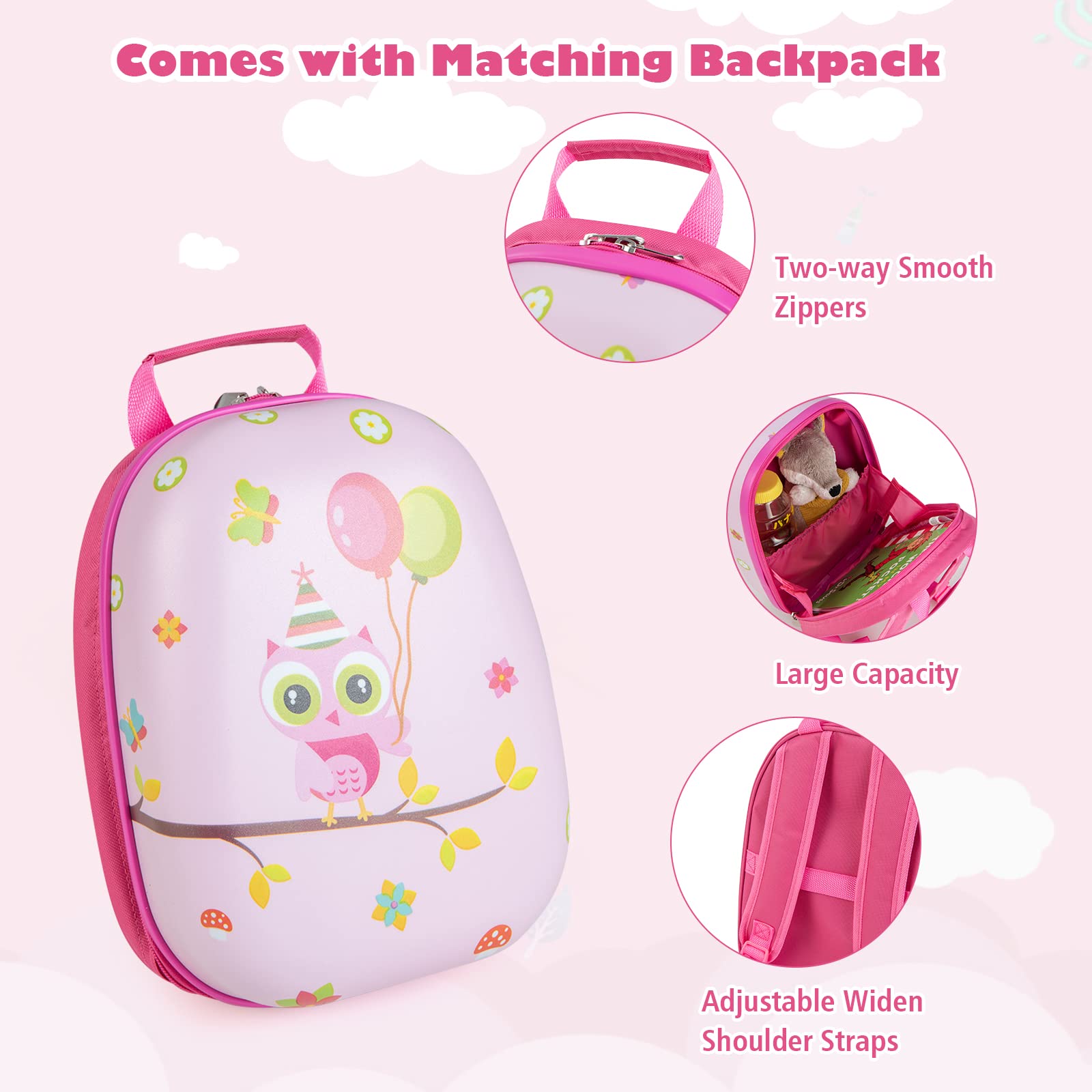 INFANS Kid Luggage Set, 12’’ Travel Backpack and 16’’ Carry on Suitcase with Rolling Spinner Wheels for Children Boys Girls
