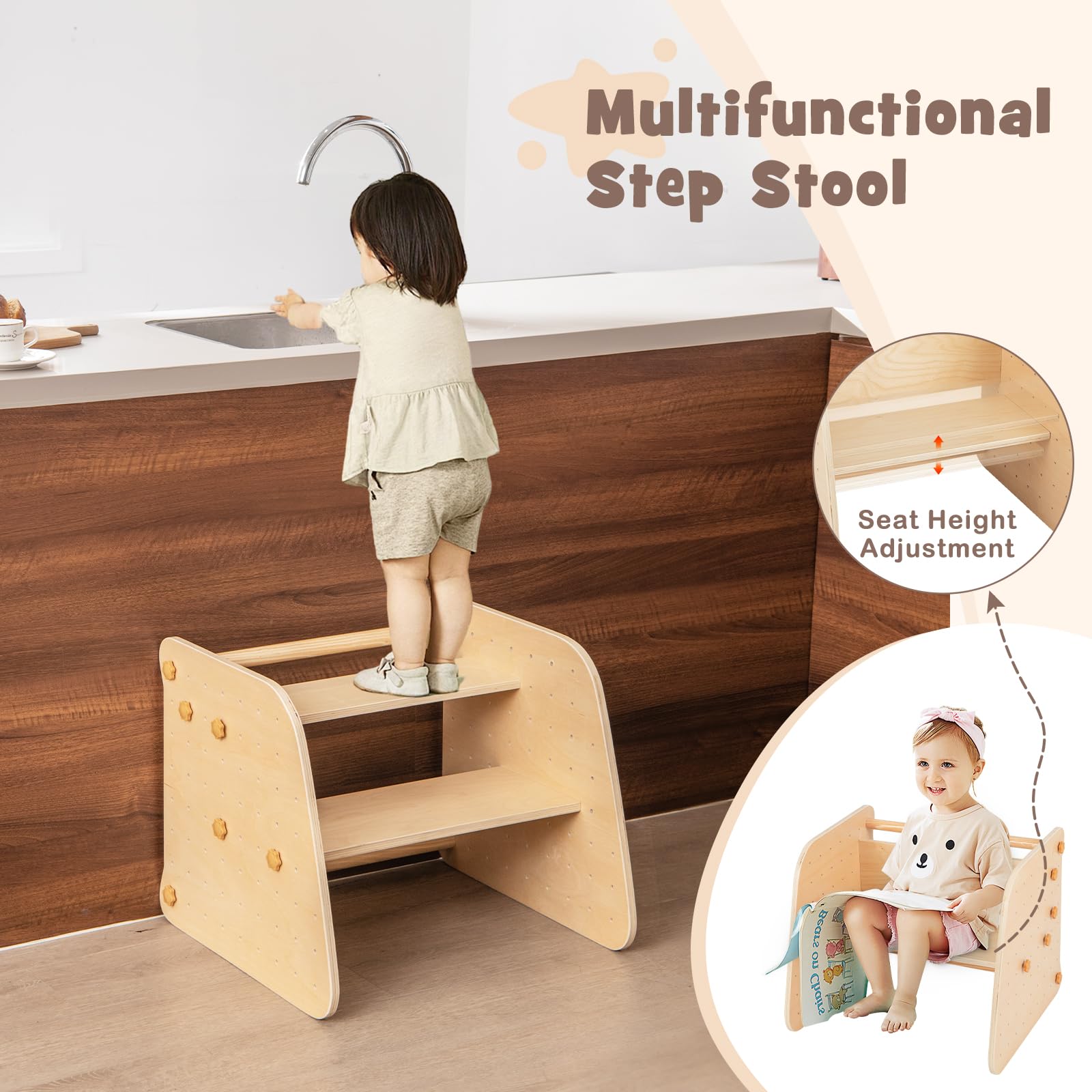 INFANS 7 in 1 Climbing Toys for Toddlers, Upgrade Wooden Montessori Cube Climber Set with Reversible Ramp Slide