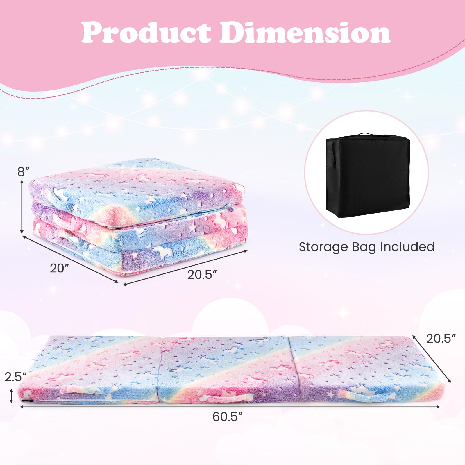 INFANS Foldable Floor Mattress for Kids, Glow in Dark Tri-Folding Nap Mat for Sleeping Daycare, Portable Foam Mattress