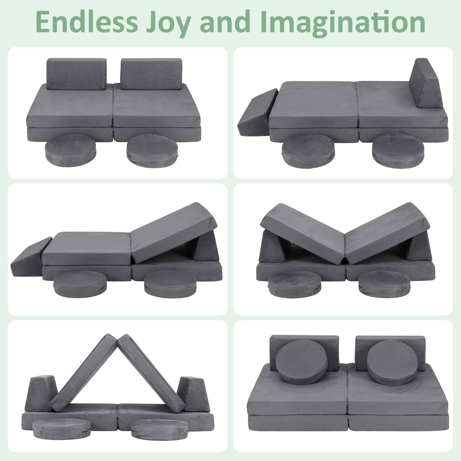 INFANS Modular Kids Play Couch, 6 PCS Toddler Creative Sectional Fort Building Sofa for Playroom, Bedroom