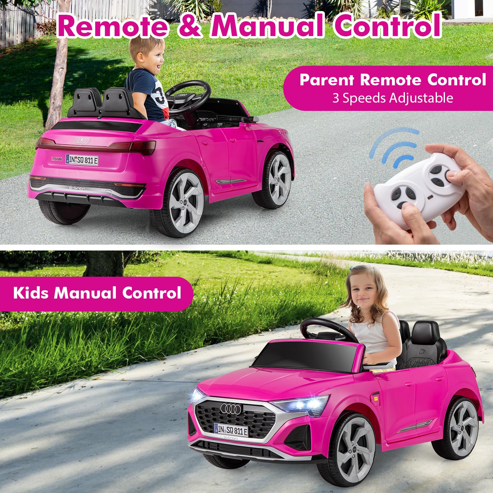 INFANS Licensed Audi SQ8 Ride on Car, Battery Powered Electric Vehicle for with Remote Control, Adjustable Music, LED Lights