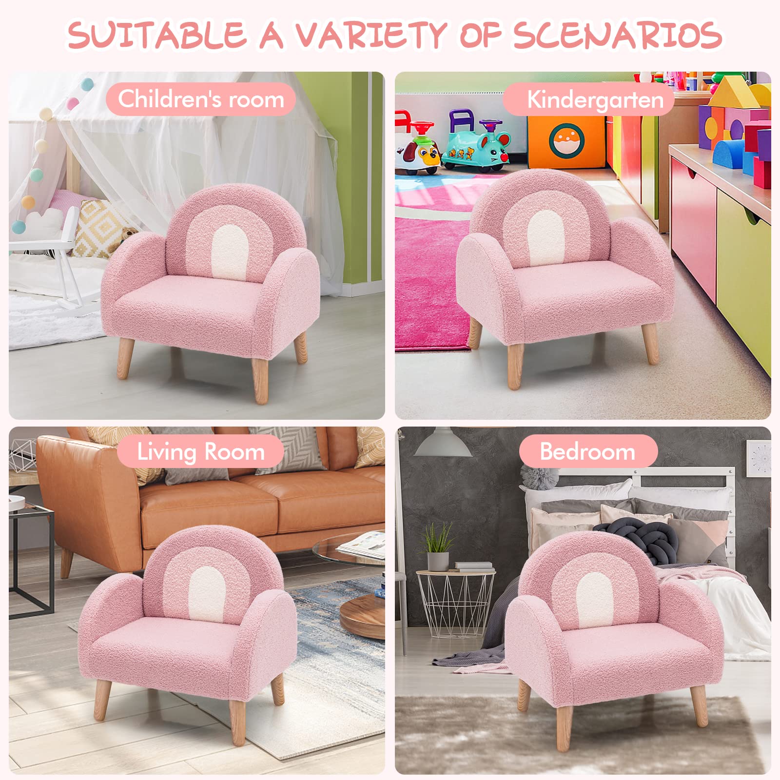 INFANS Kids Sofa, Toddler Armchair with Solid Wooden Frame Anti-Tipping Design Plush Fabric, Upholstered Children Chair