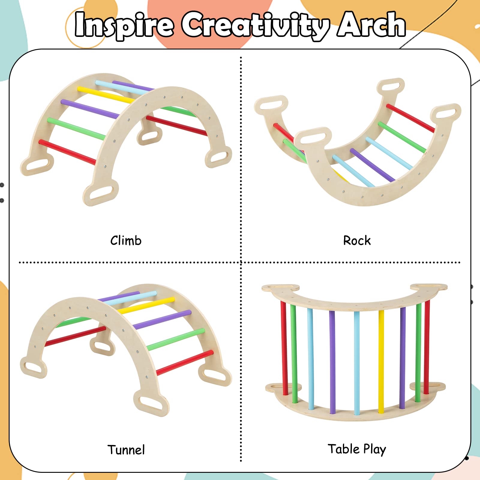 INFANS Climbing Toys for Toddlers, 5 in 1 Kids Wooden Montessori Triangle Set Climber Toy, Indoor Climb Activity