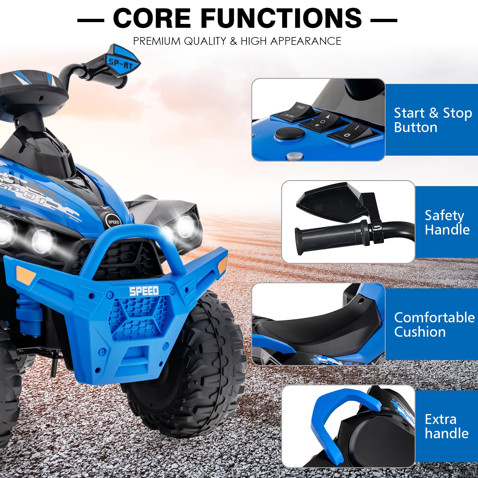 INFANS Kids Ride on ATV, 12V 4 Wheeler Quad Toy Vehicle, Electric Ride on Toy, Battery Powered Wheels Car