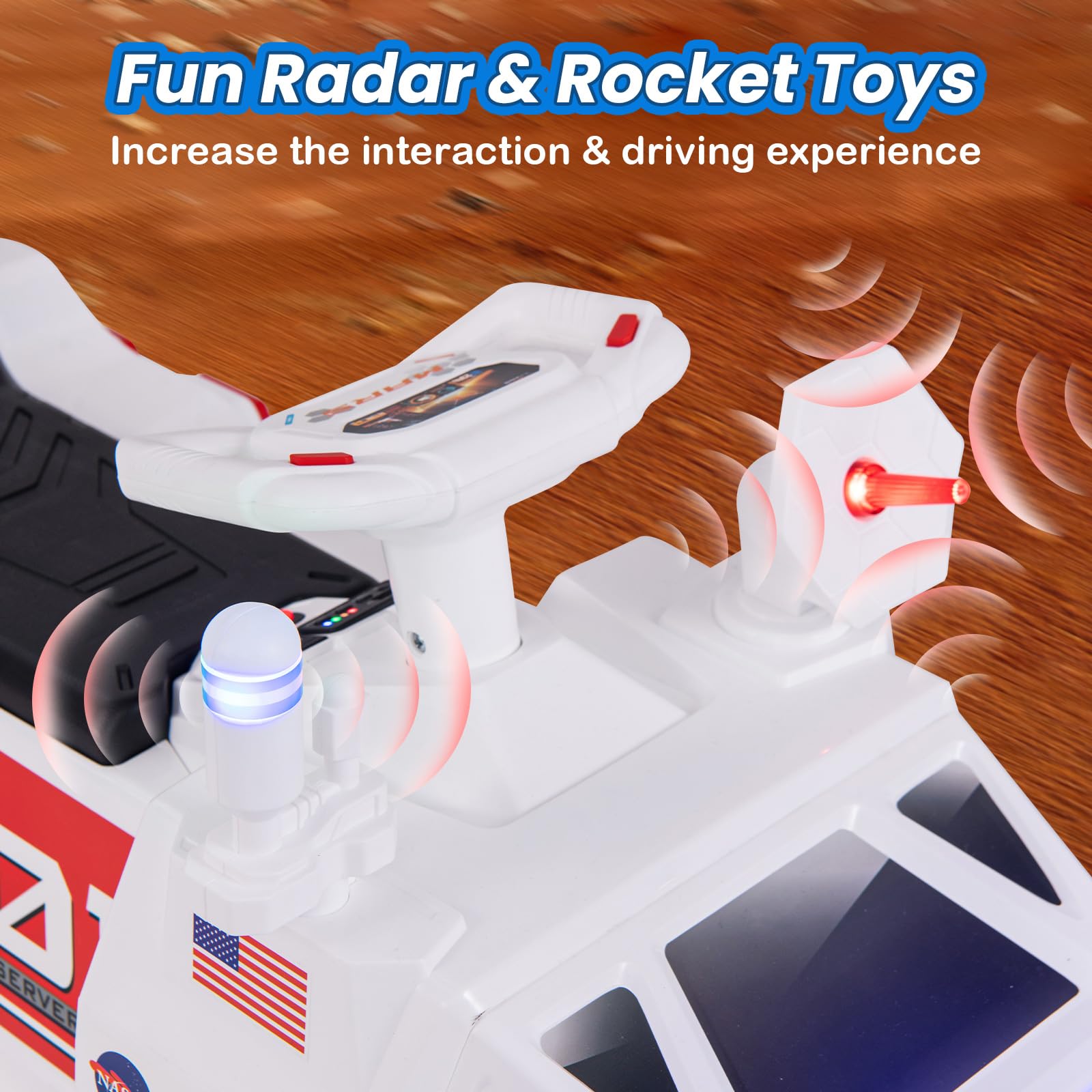 INFANS Ride on Car, 6V Electric Toy for Kids with Radar, Rocket, MP3, USB, Horn, 4-Wheeler Battery Powered Quad Gift for Toddlers