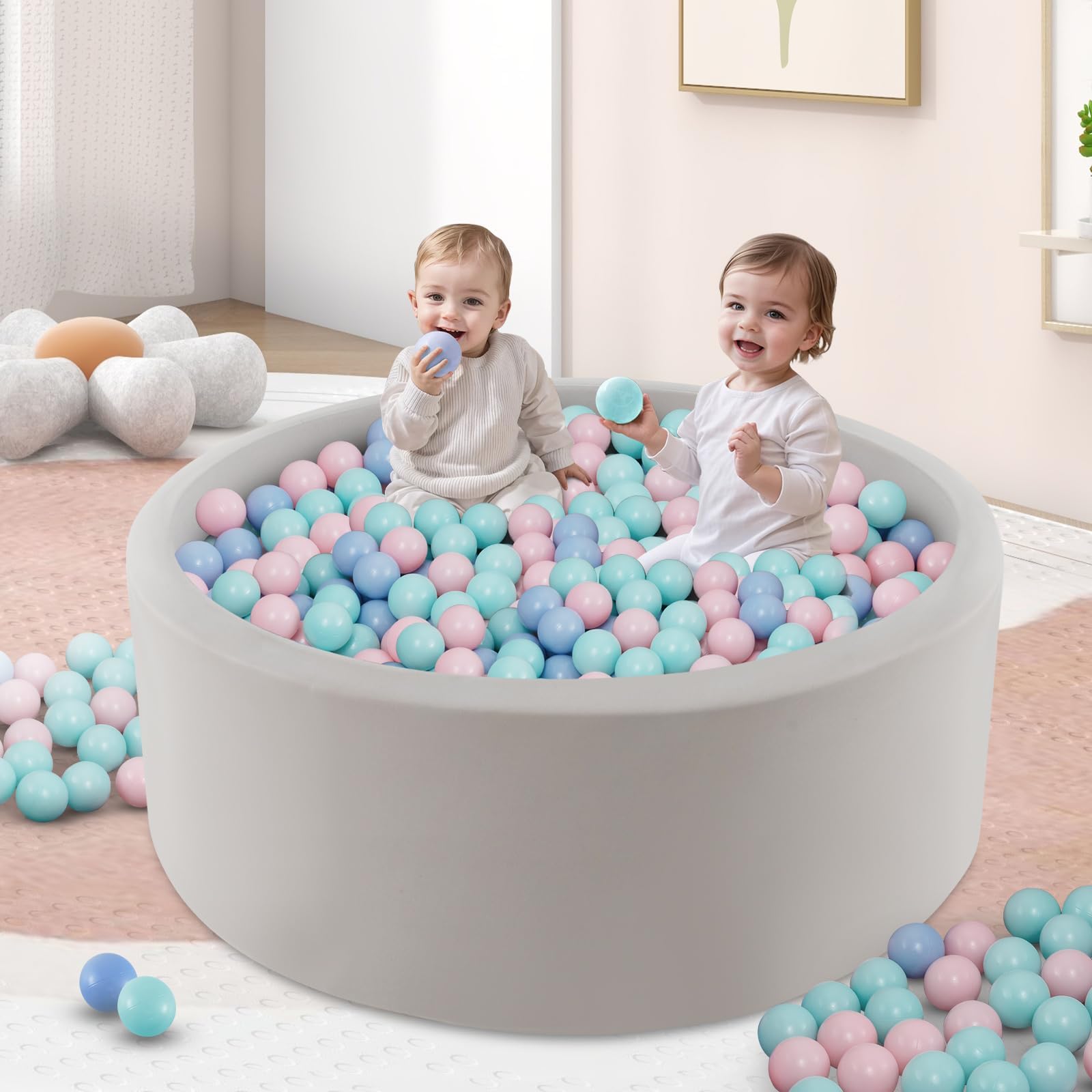 INFANS Foam Ball Pit for Toddlers with 200 Balls, 36"x 12" Large Round Ball Pool Playpen with Soft Memory Sponge Pad, BPA Free