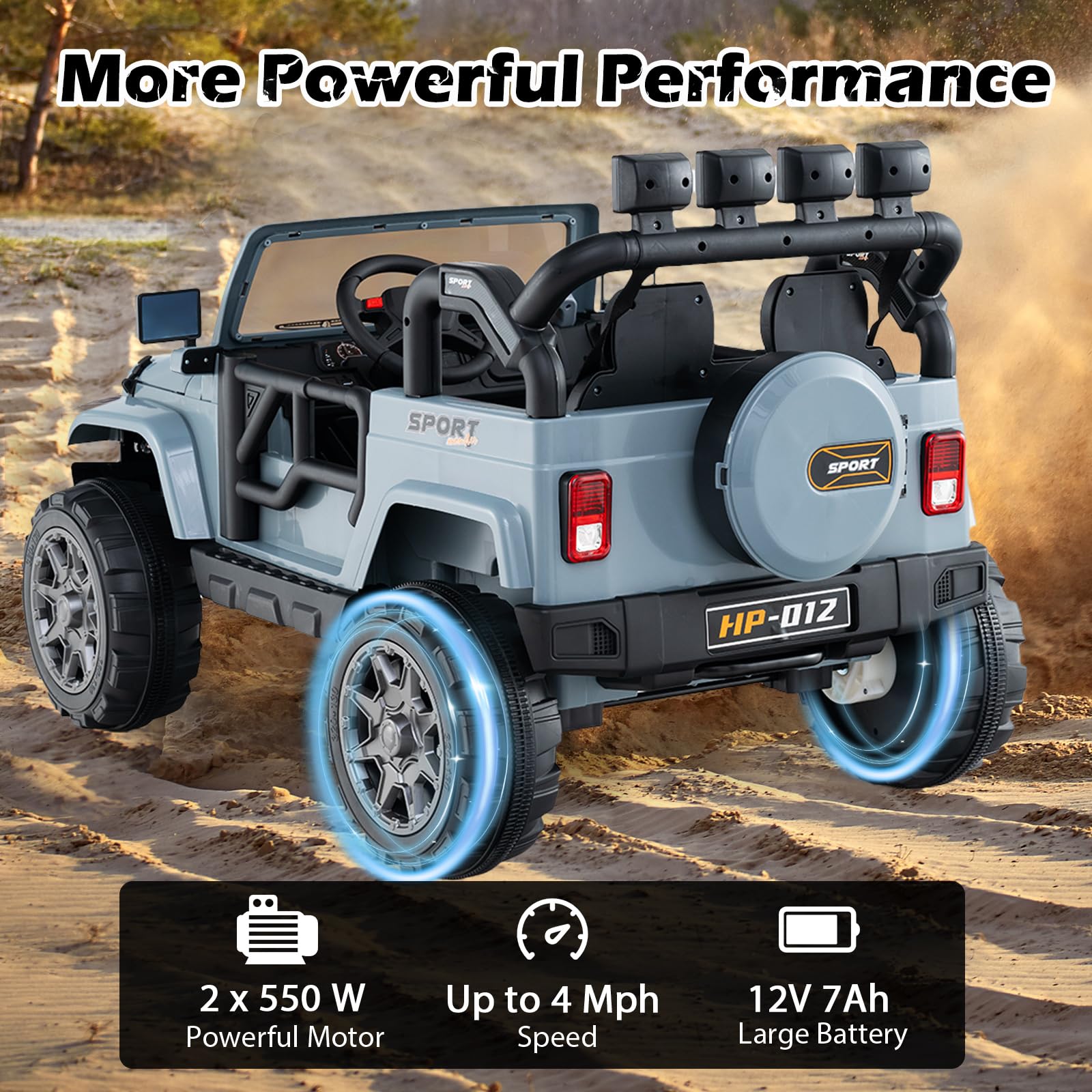 INFANS 2 Seater Ride on Truck, 12V Battery Powered Electric Vehicle for Kids with Remote Control, Power Display, LED Lights