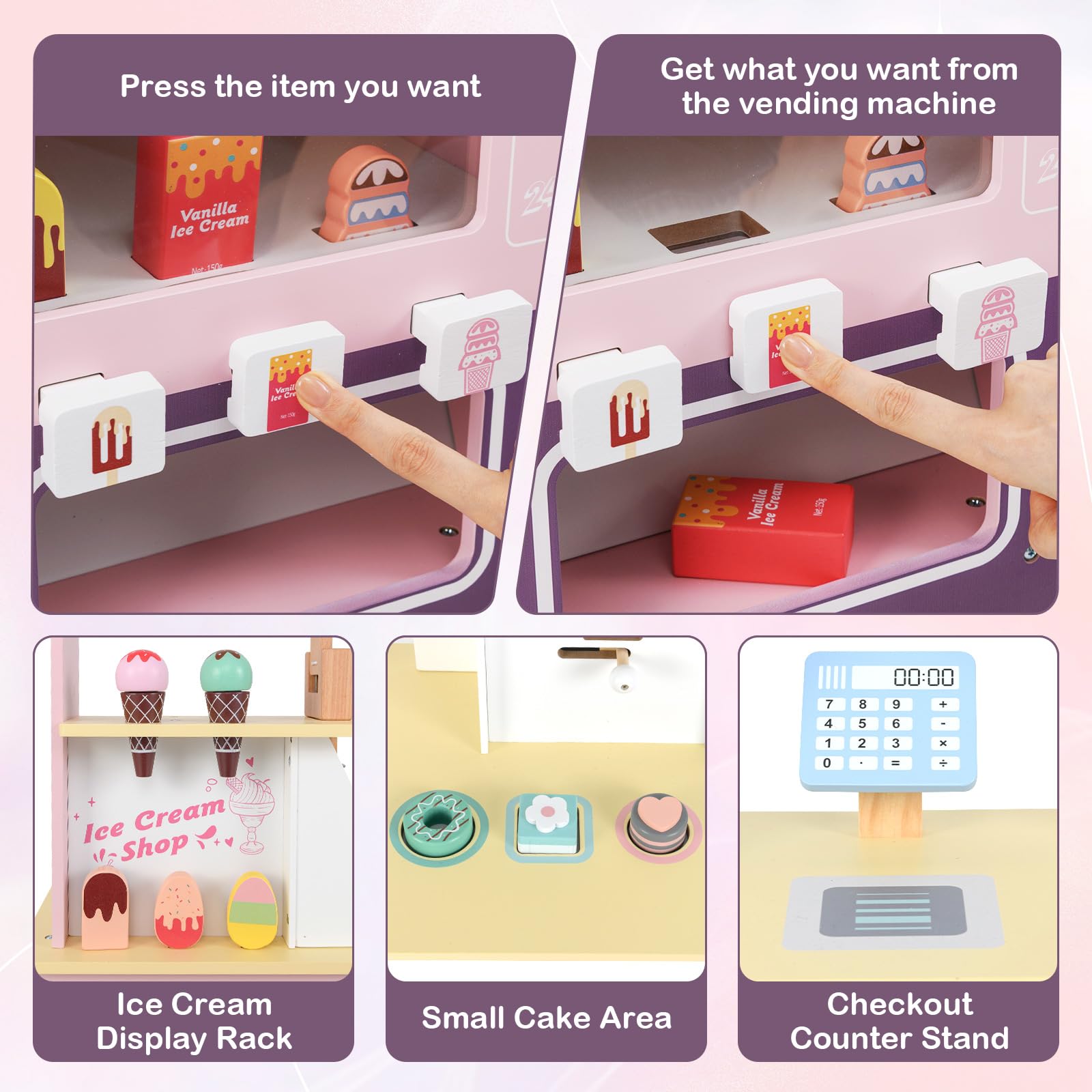 INFANS Ice Cream Cart Grocery Store Marketplace Toy, Market Stand Shop Pretend Play Set with Accessories Gift for Ages 3+
