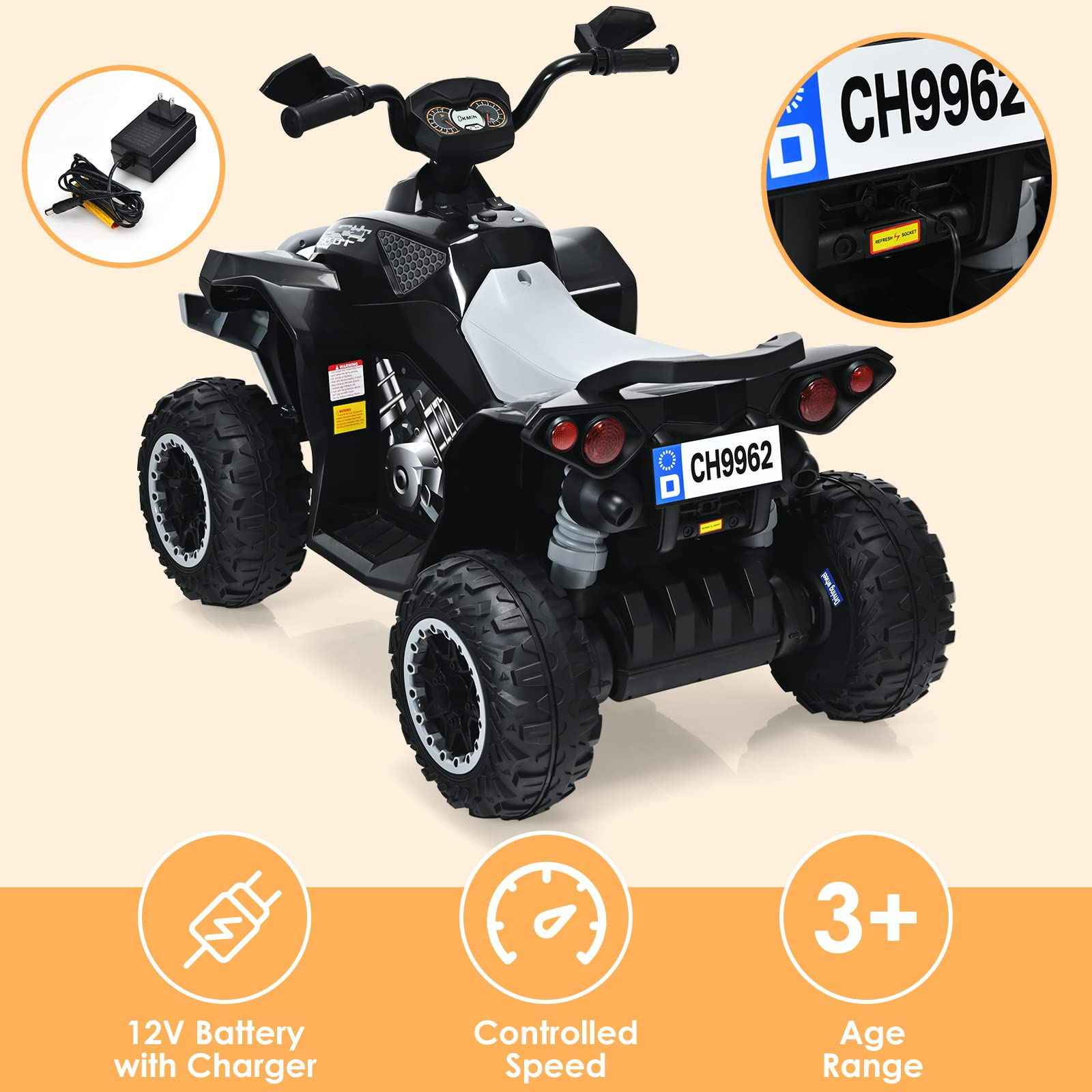INFANS Ride On ATV, 12V 4 Wheeler Battery Powered Toy Car for Toddlers INFANS