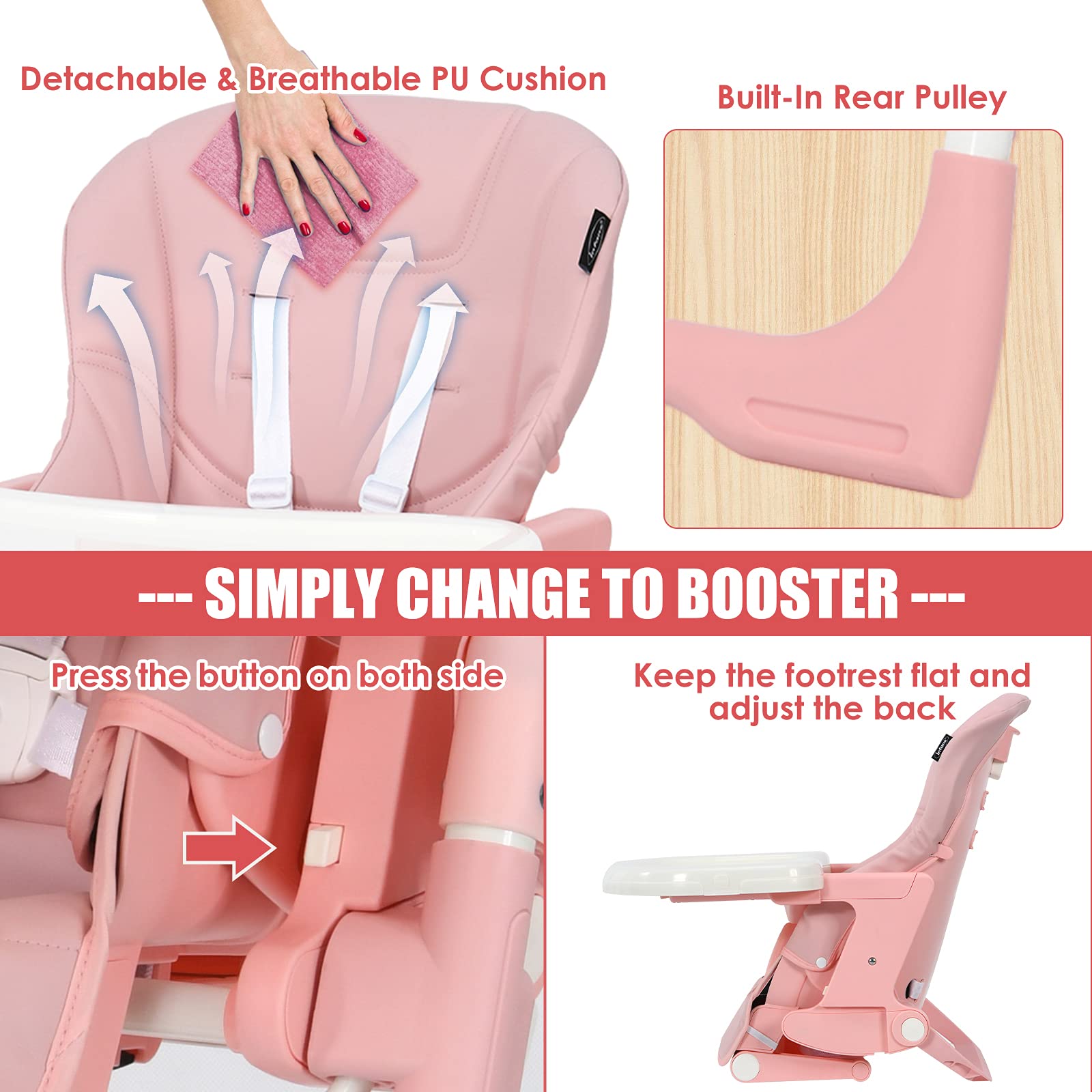 INFANS 4 in 1 High Chair�CBooster Seat, Convertible Highchair, Installation-Free,Simple Fold for Baby, Infant& Toddler