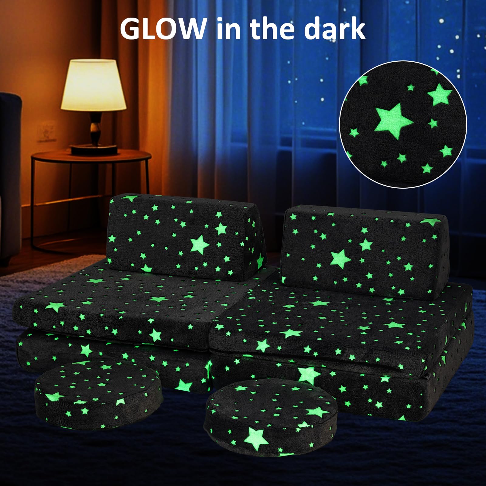 INFANS Modular Kids Play Couch, 6 PCS Toddler Creative Sectional Fort Building Sofa for Playroom, Bedroom