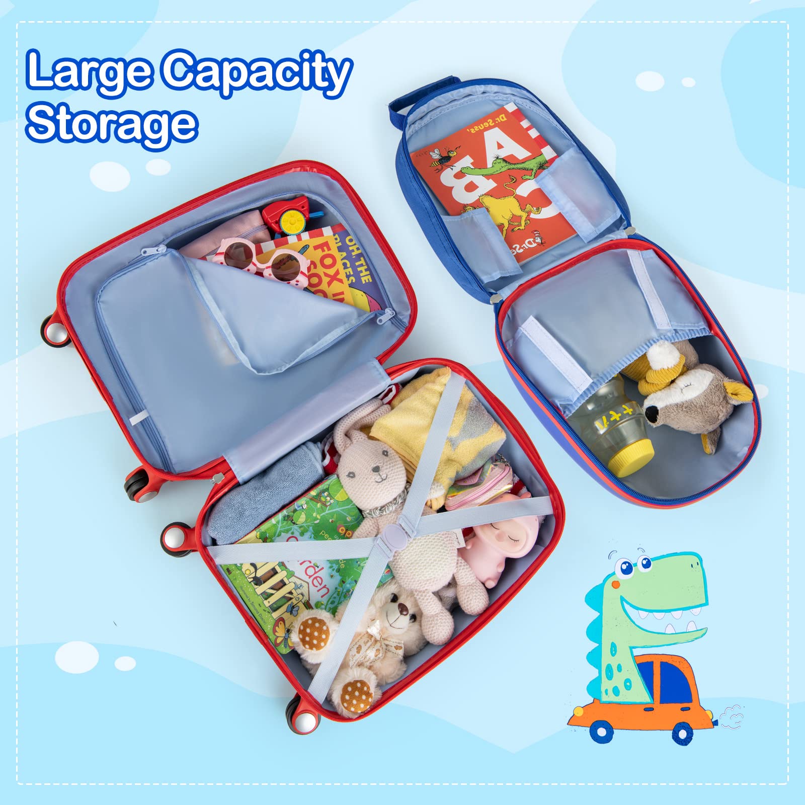 INFANS Kid Luggage Set, 12’’ Travel Backpack and 18’’ Carry on Suitcase for Children, 2 Pcs Trolley Case Gift