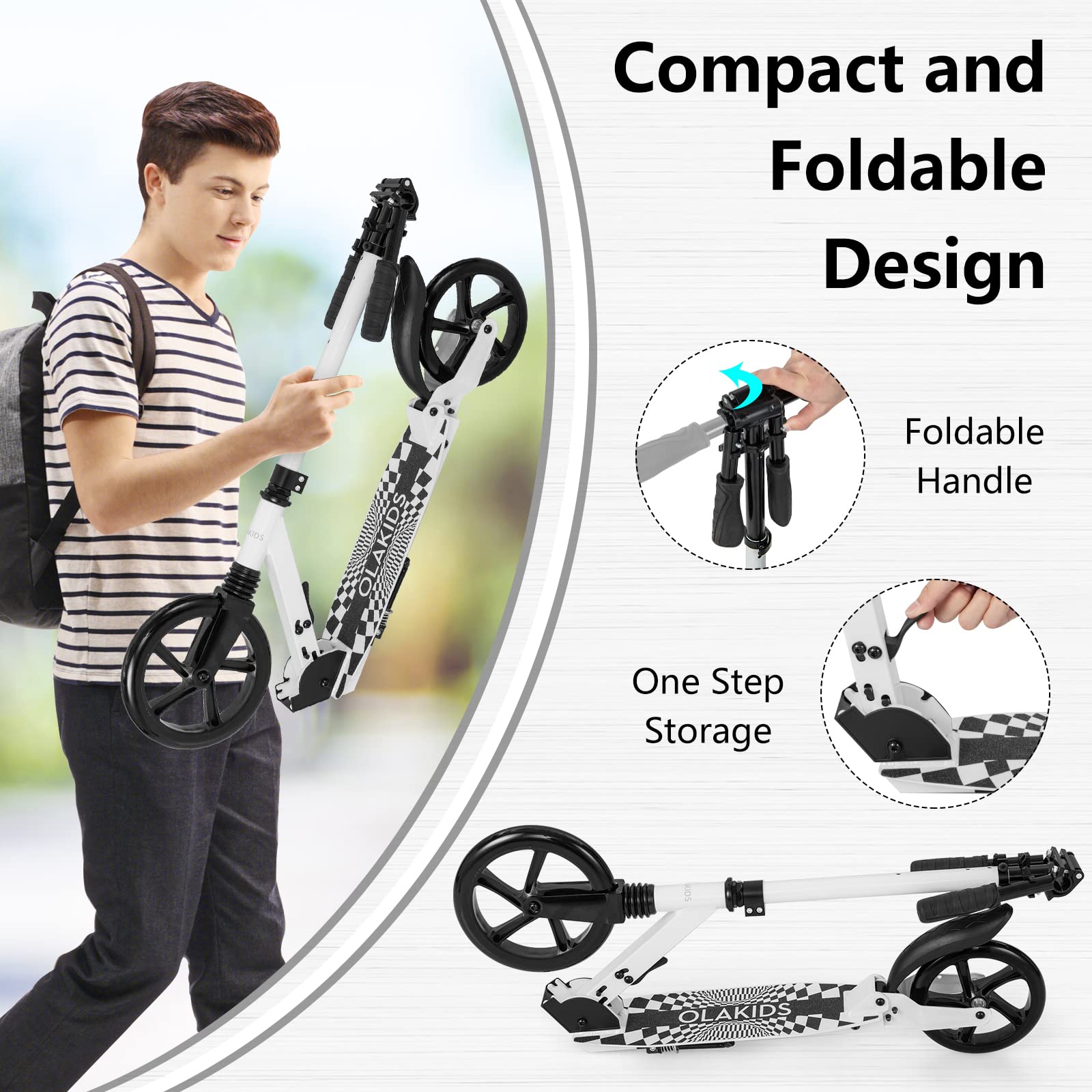 INFANS Kick Scooter for Adults Teens, Big Wheels Foldable Scooter Ages 10+ Kids Youth