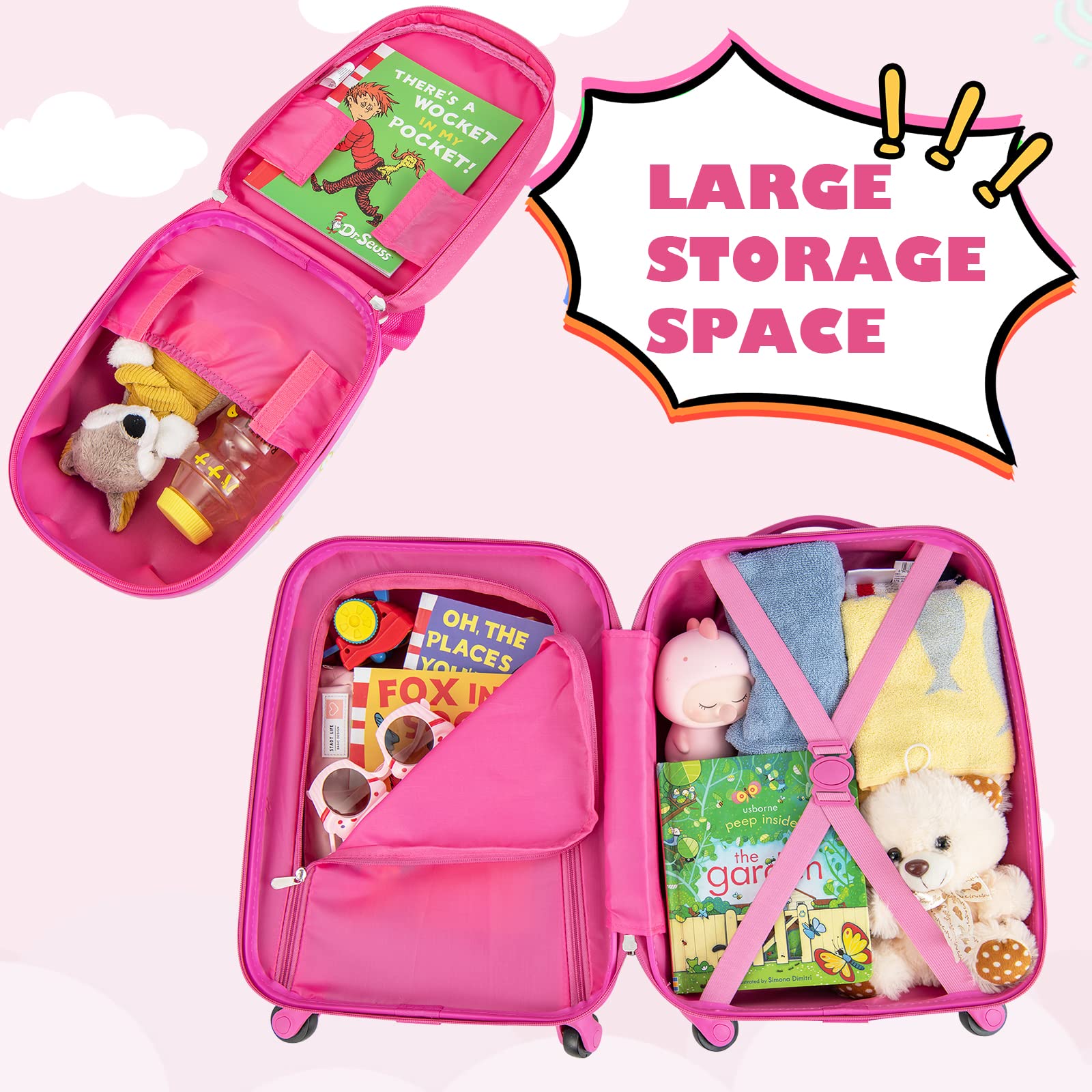 INFANS Kid Luggage Set, 12’’ Travel Backpack and 16’’ Carry on Suitcase with Rolling Spinner Wheels for Children Boys Girls