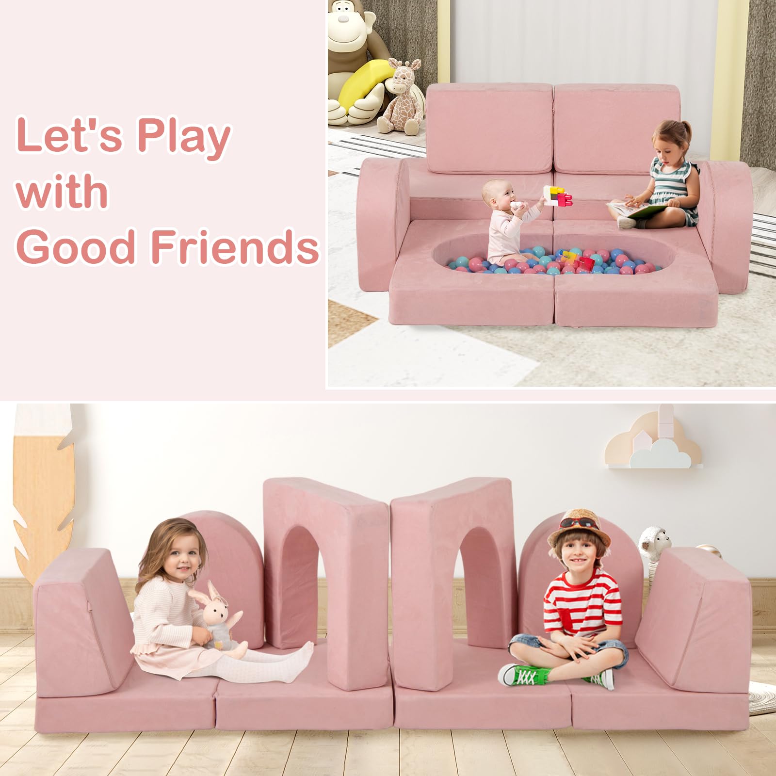 INFANS Modular Kids Play Couch, 8 PCS Toddler Creative Sectional Fort Building Sofa