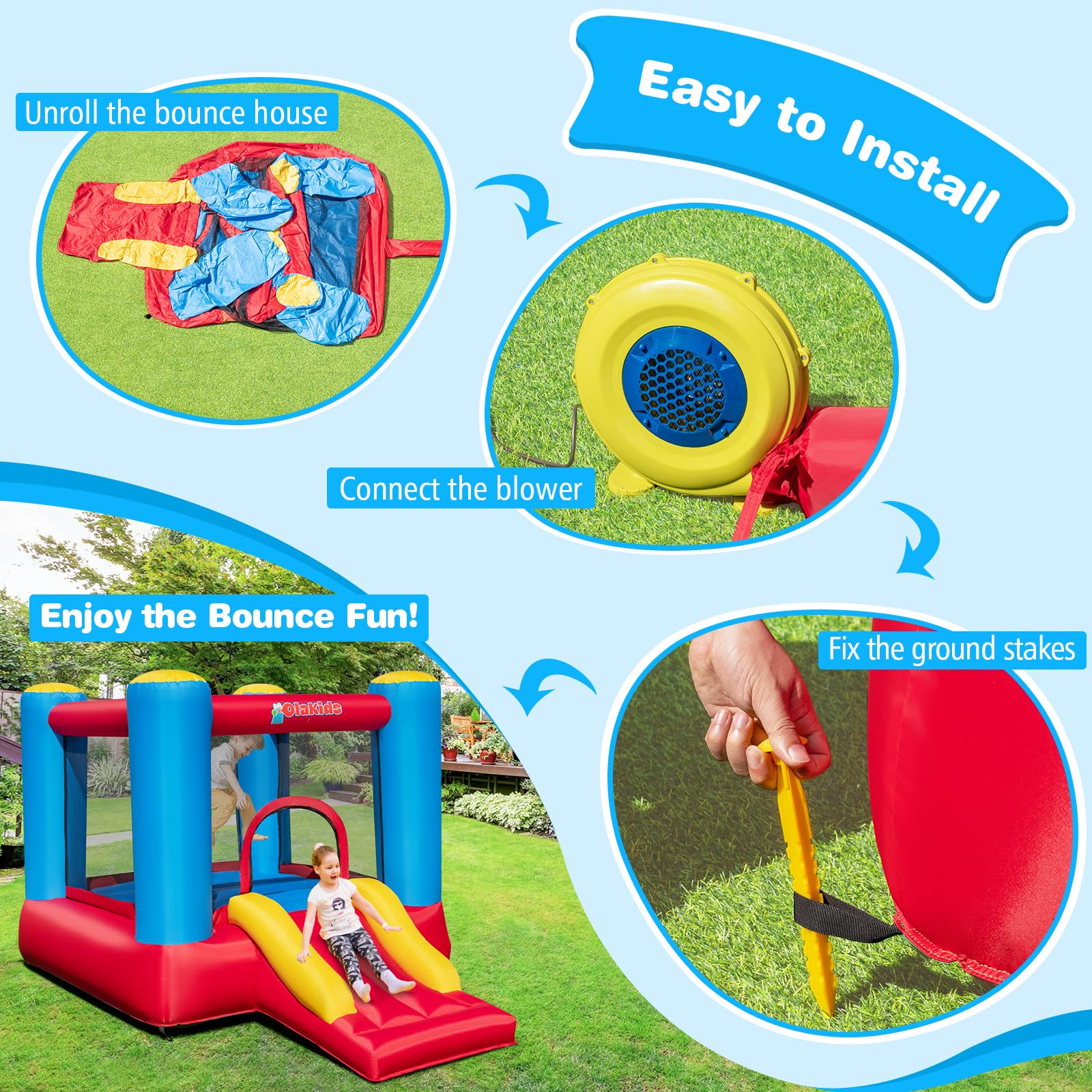 INFANS Inflatable Bounce House, 3 in 1 Kids Jumping Castle, Indoor Outdoor Inflatable Obstacle Course (with 480W Blower)