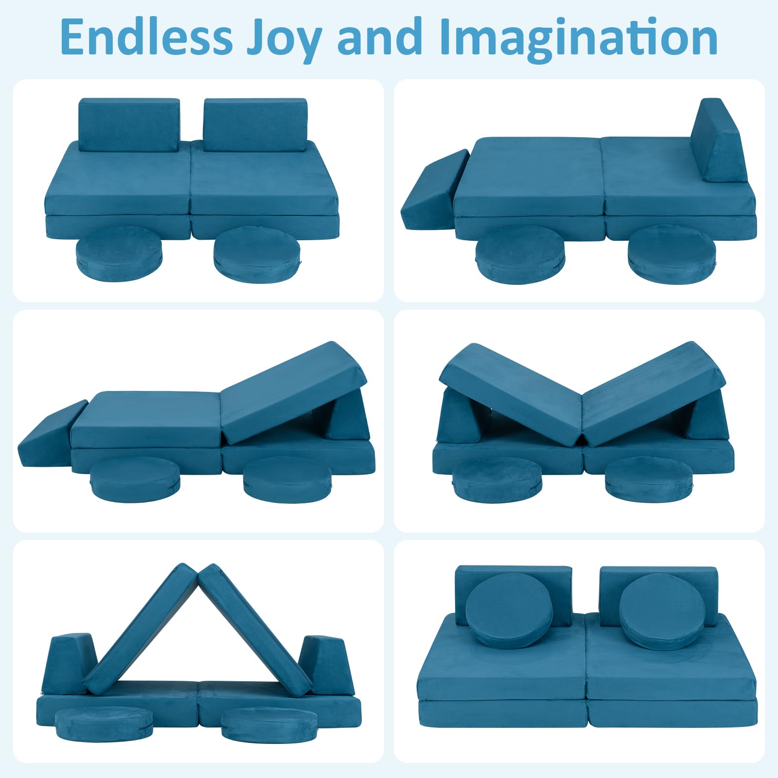 INFANS Modular Kids Play Couch, 6 PCS Toddler Creative Sectional Fort Building Sofa for Playroom, Bedroom