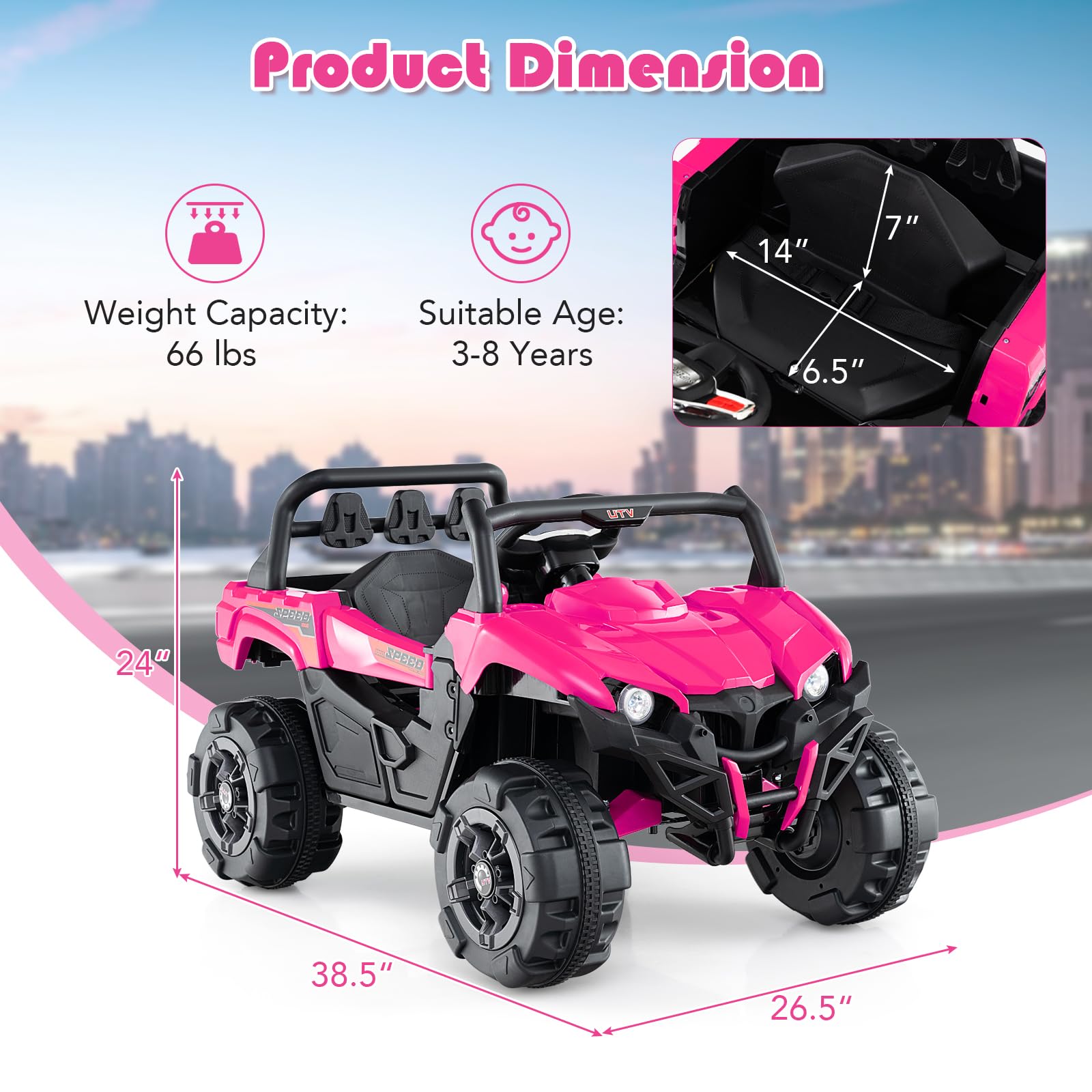 INFANS 12V Ride on Car UTV, Battery Powered Off-Road Kids Electric Vehicles with Remote Control, Music, Horn, MP3, Lights