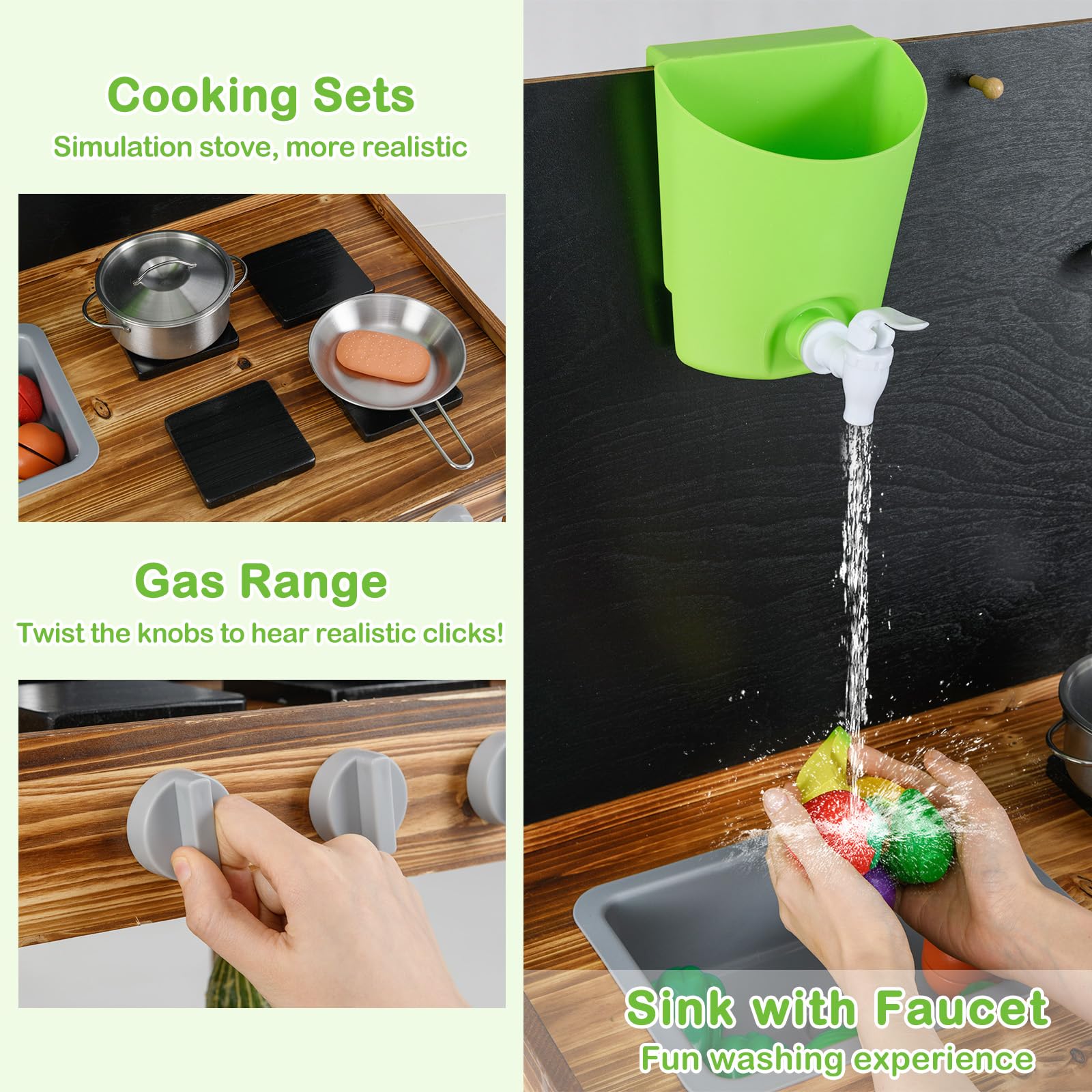 INFANS Outdoor Play Kitchen with Drawing Board Wooden Kids Kitchen Playset Gift