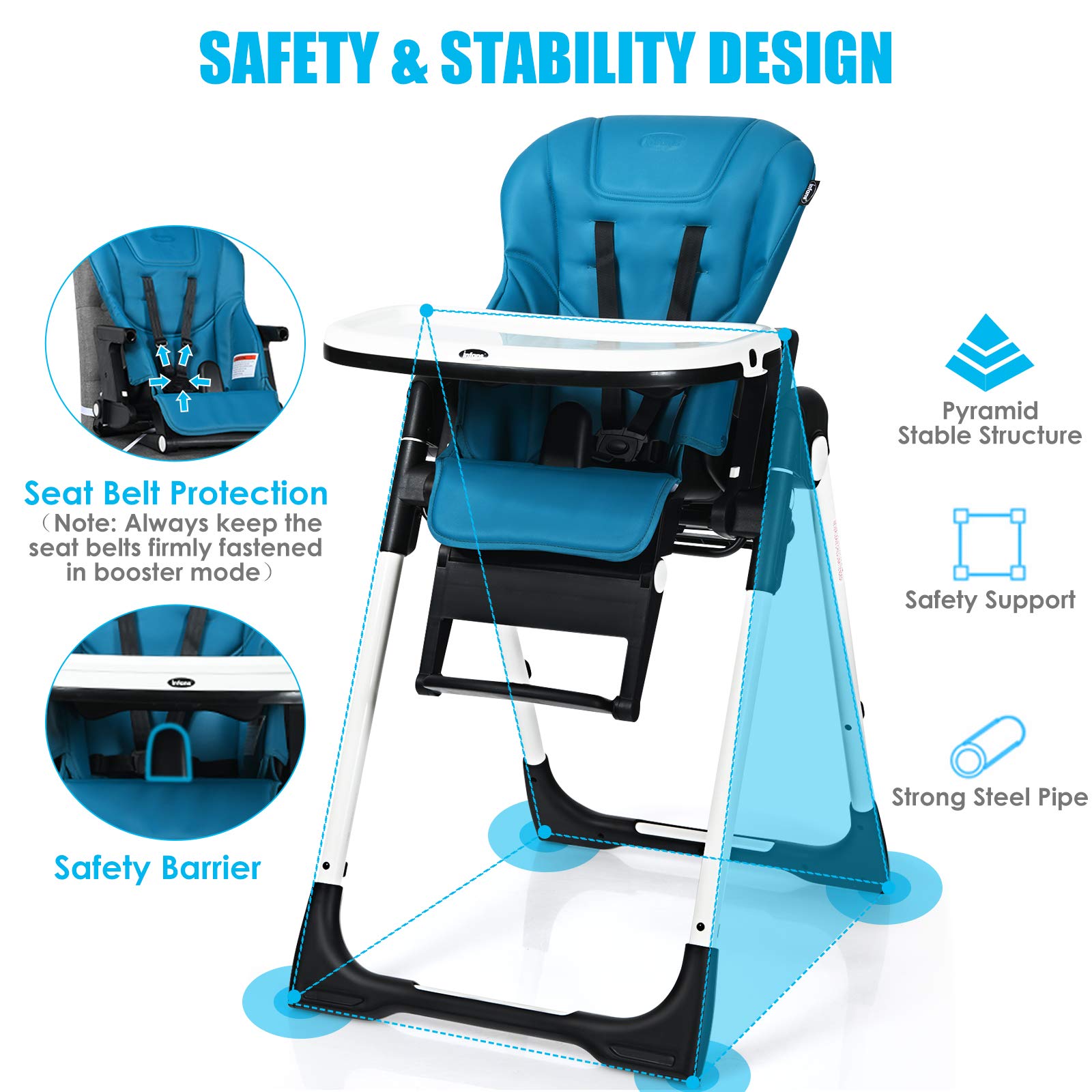 INFANS 4 in 1 High Chair�CBooster Seat, Convertible Highchair, Installation-Free,Simple Fold for Baby, Infant& Toddler