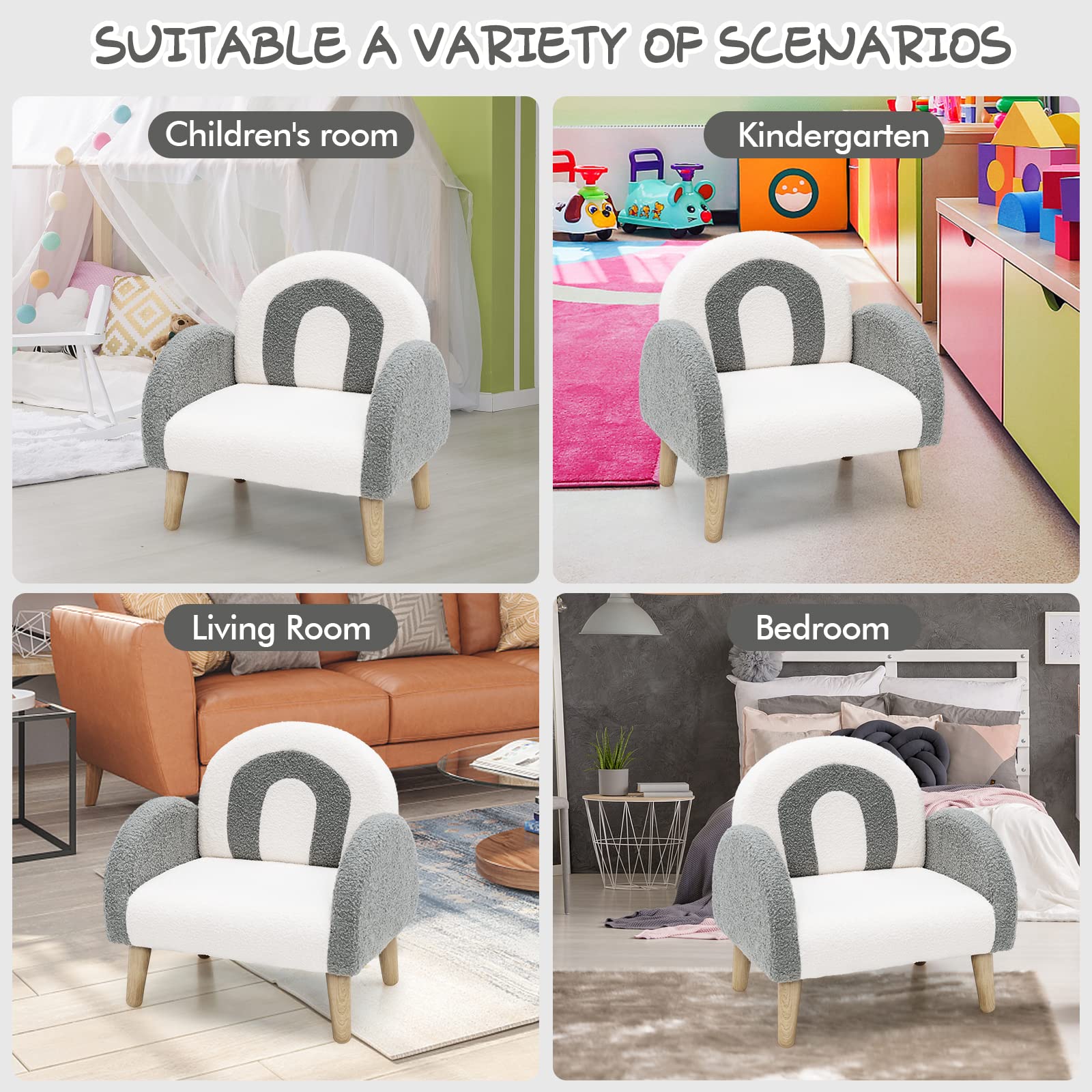 INFANS Kids Sofa, Toddler Armchair with Solid Wooden Frame Anti-Tipping Design Plush Fabric, Upholstered Children Chair