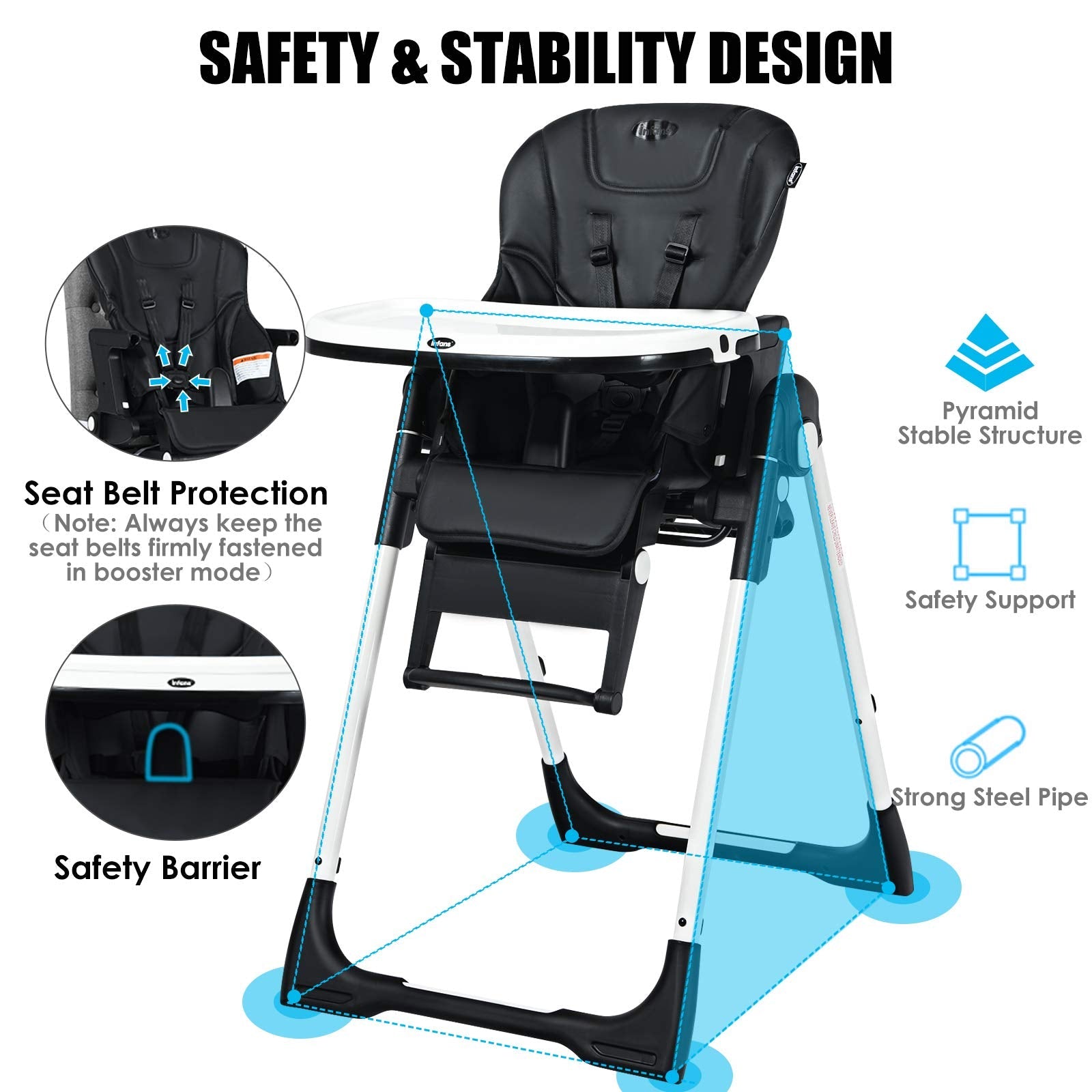 INFANS 4 in 1 High Chair�CBooster Seat, Convertible Highchair, Installation-Free,Simple Fold for Baby, Infant& Toddler