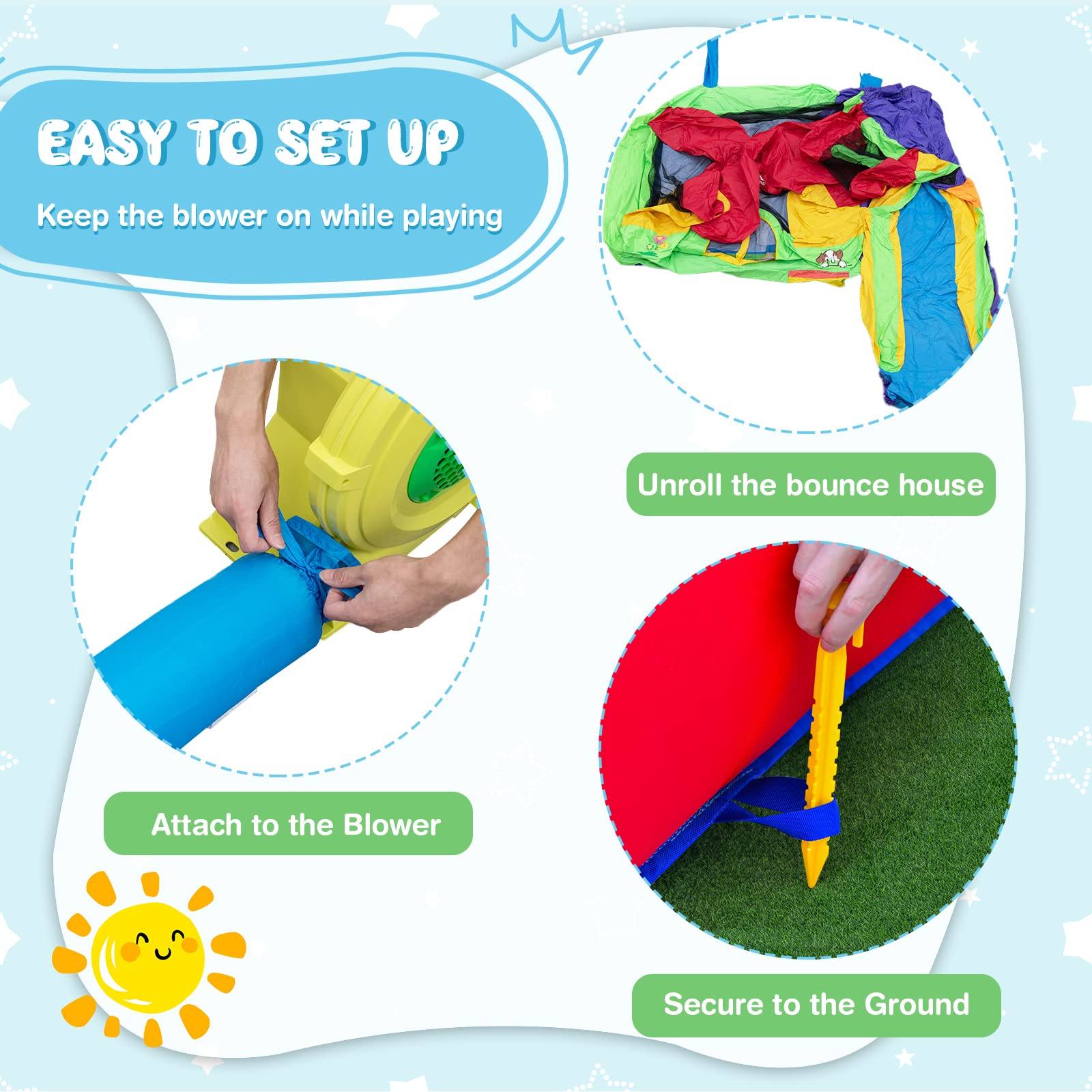 INFANS Inflatable Bounce House, Kids Jumping Castle with Slide, Basketball Rim, Climbing Wall