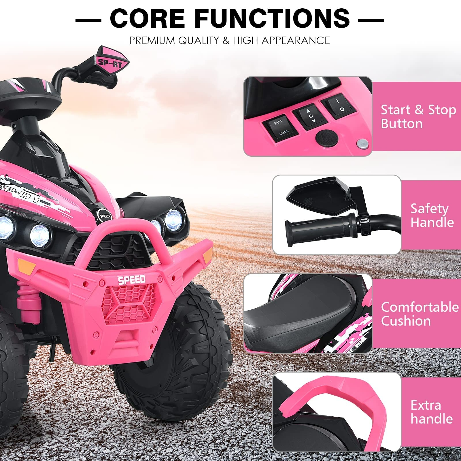 INFANS Ride On ATV, 12V 4 Wheeler Battery Powered Toy Car for Toddlers INFANS