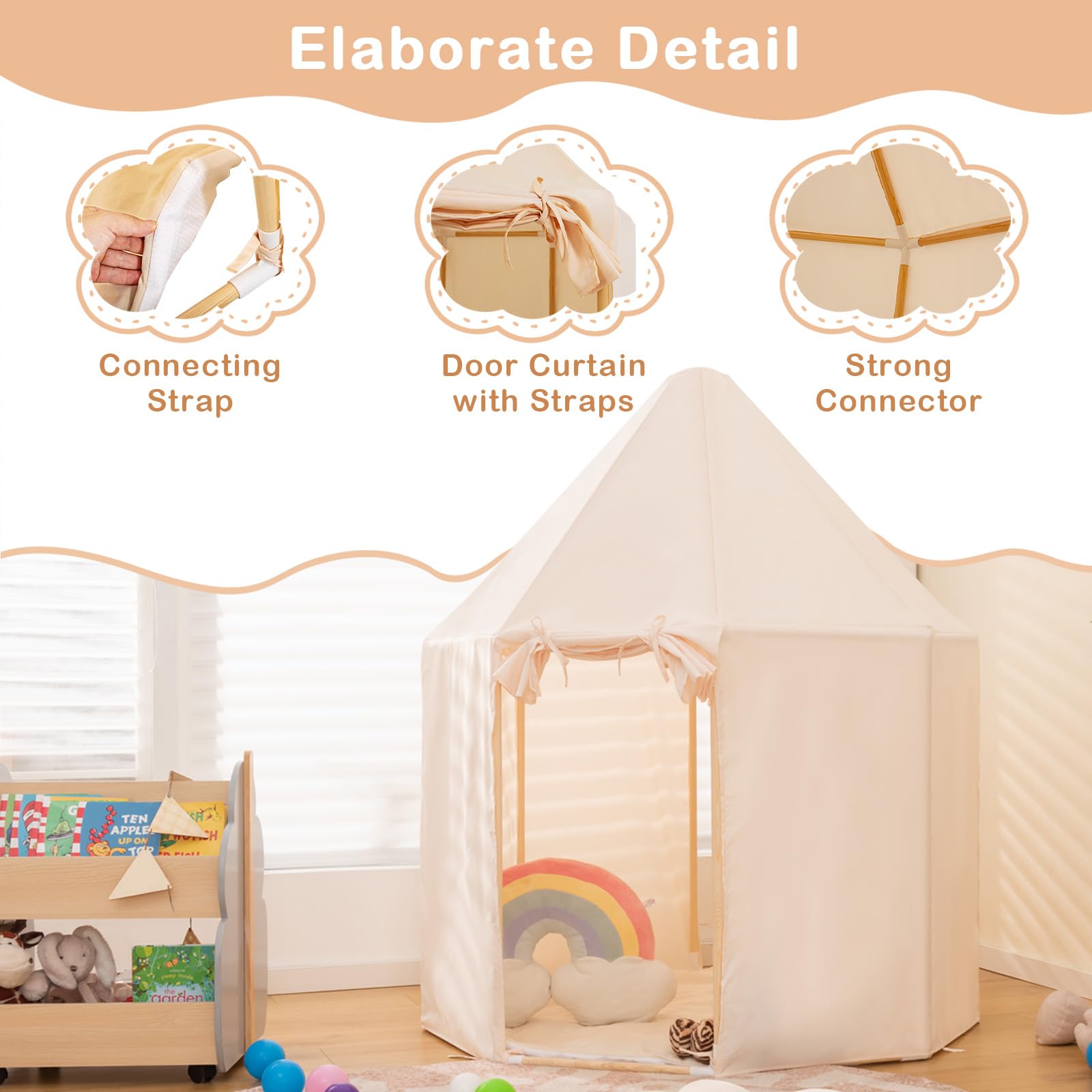 INFANS Kids Play Tent with Washable Mat, Anti-Trip Large Playhouse Toys with 2 Doors