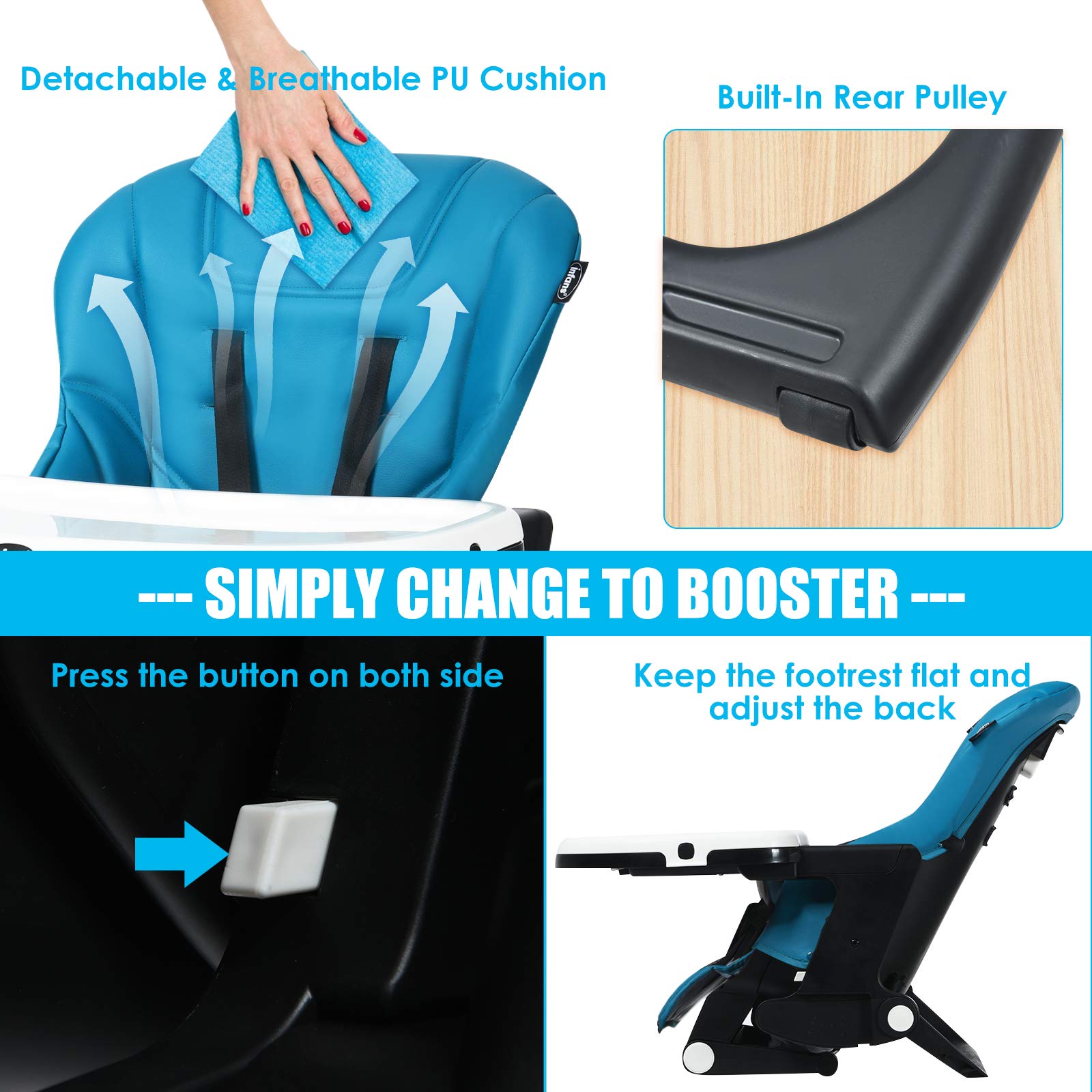 INFANS 4 in 1 High Chair�CBooster Seat, Convertible Highchair, Installation-Free,Simple Fold for Baby, Infant& Toddler