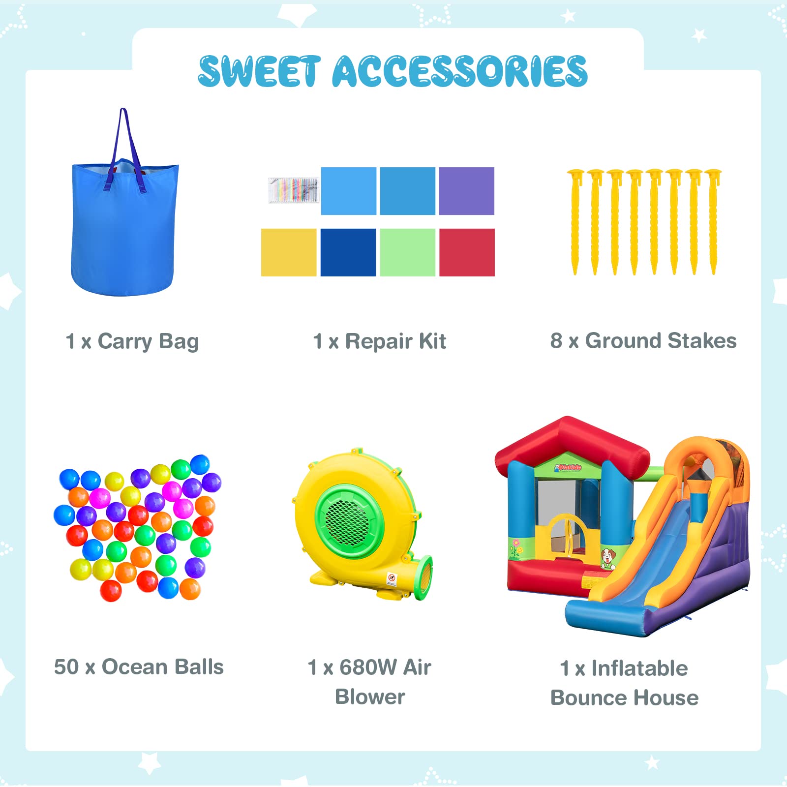 INFANS Inflatable Bounce House, Kids Jumping Castle with Slide, Basketball Rim, Climbing Wall