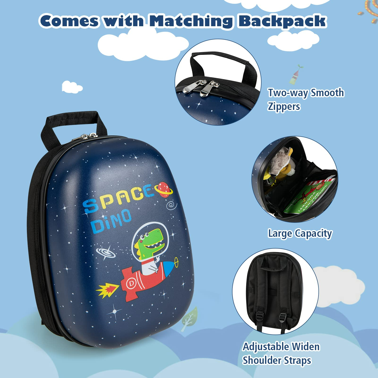 INFANS Kid Luggage Set, 12’’ Travel Backpack and 16’’ Carry on Suitcase with Rolling Spinner Wheels for Children Boys Girls INFANS