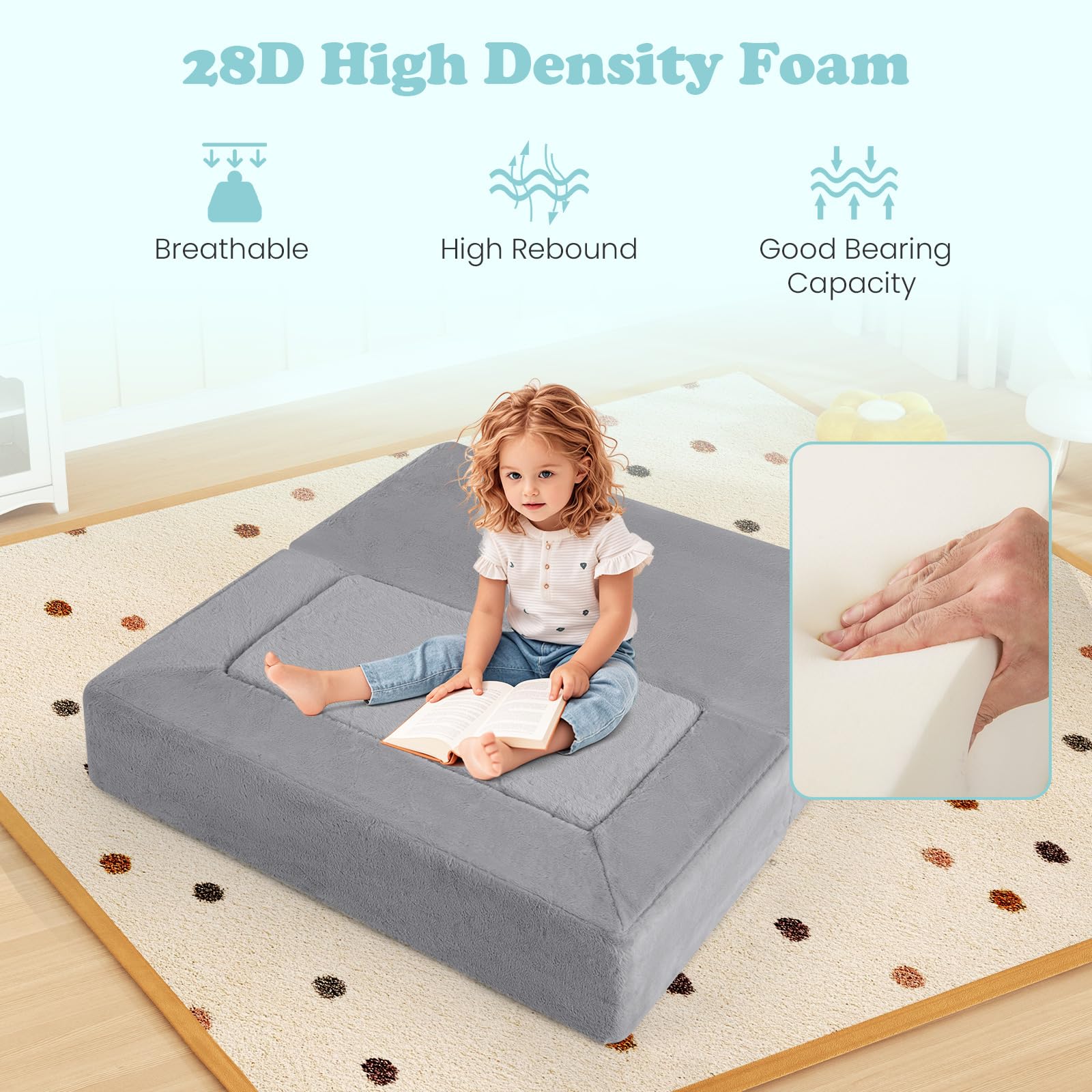 INFANS Modular Kids Play Couch, Toddler Sectional Fort Building Sofa for Playroom, Bedroom, Convertible Soft Foam Furniture