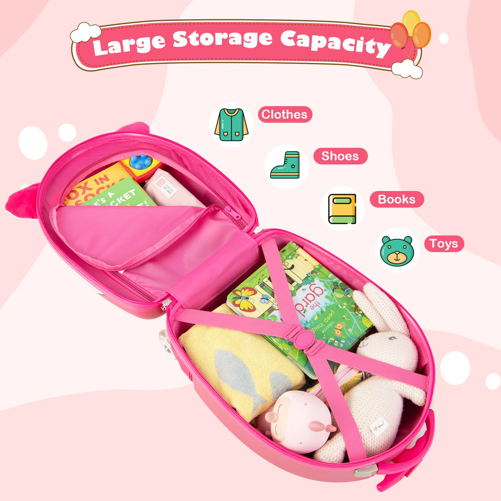 INFANS Kids Luggage, 16’’ Carry On Rolling Suitcase for Girls Boys with 2 Flashing Spinner Wheels INFANS