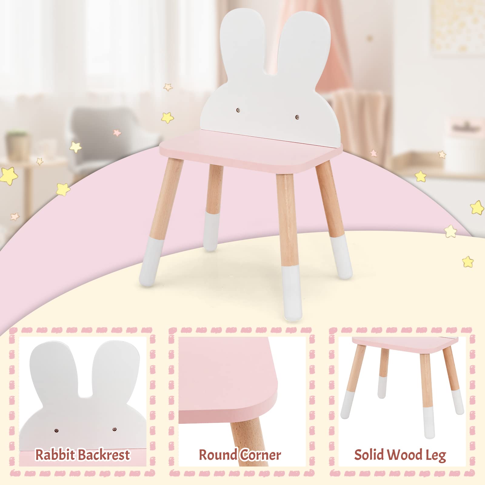 INFANS Kids Vanity Set, 2 in 1 Wooden Princess Makeup Table and Chair with Mirror INFANS