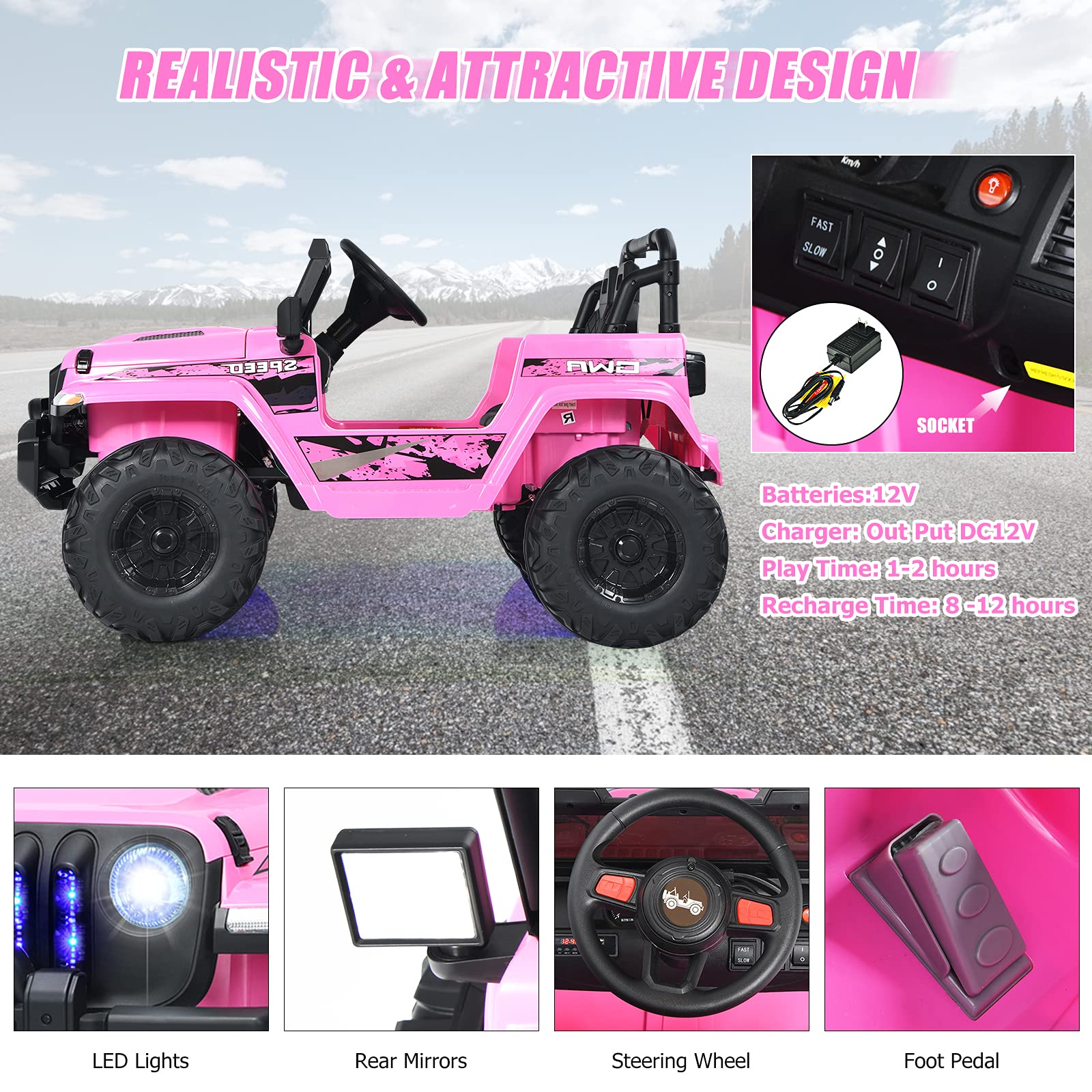 INFANS Kids Ride on Car Truck with 2.4G Remote Control, 12V Battery Powered Electric Cars for Kids