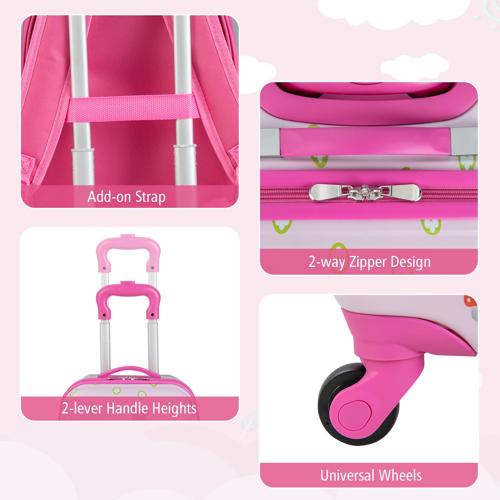 INFANS Kid Luggage Set, 12’’ Travel Backpack and 16’’ Carry on Suitcase with Rolling Spinner Wheels for Children Boys Girls