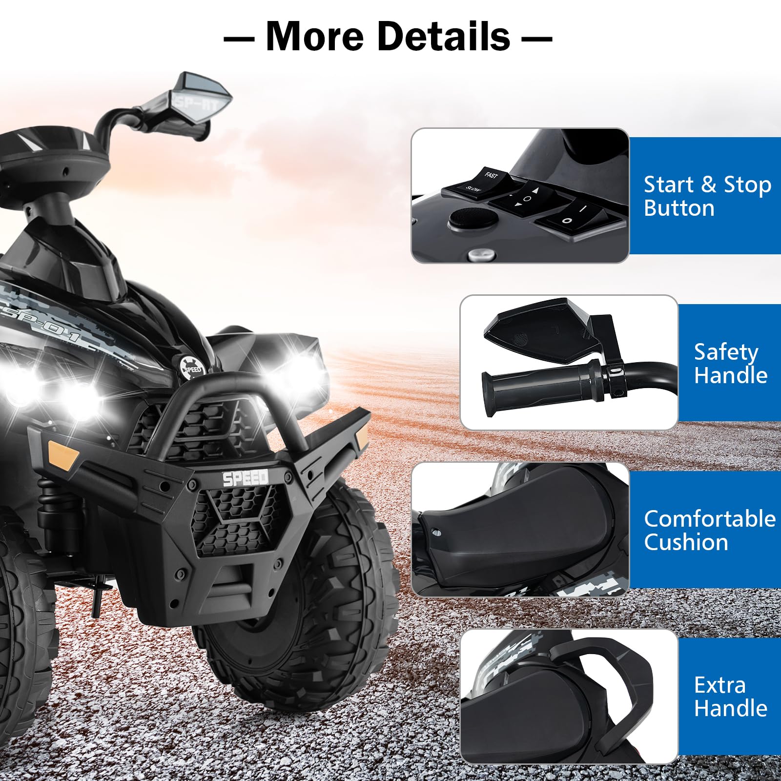 INFANS Kids Ride on ATV, 12V 4 Wheeler Quad Toy Vehicle, Electric Ride on Toy, Battery Powered Wheels Car
