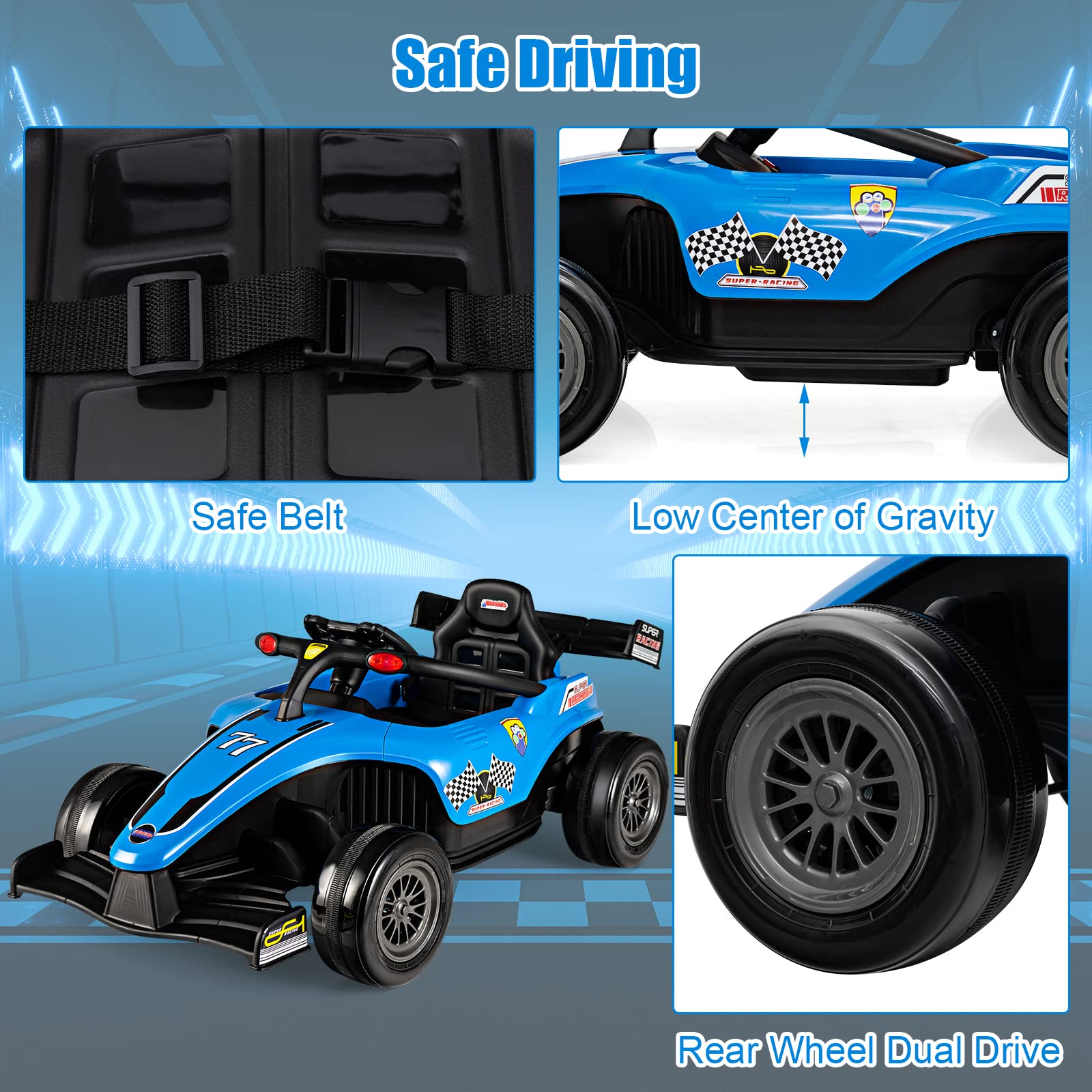 Infans ids Ride On Car, 12V F1 Racing Electric Vehicle for Toddlers with Control Remote, Battery Powered Motorized Toy with Music INFANS