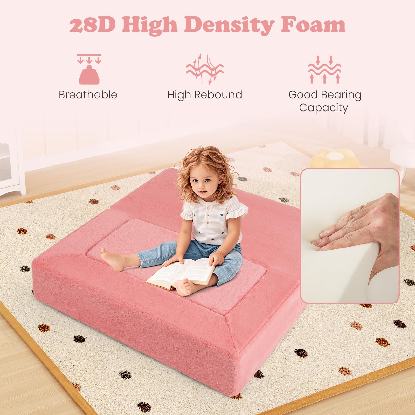 INFANS Modular Kids Play Couch, Toddler Sectional Fort Building Sofa for Playroom, Bedroom, Convertible Soft Foam Furniture