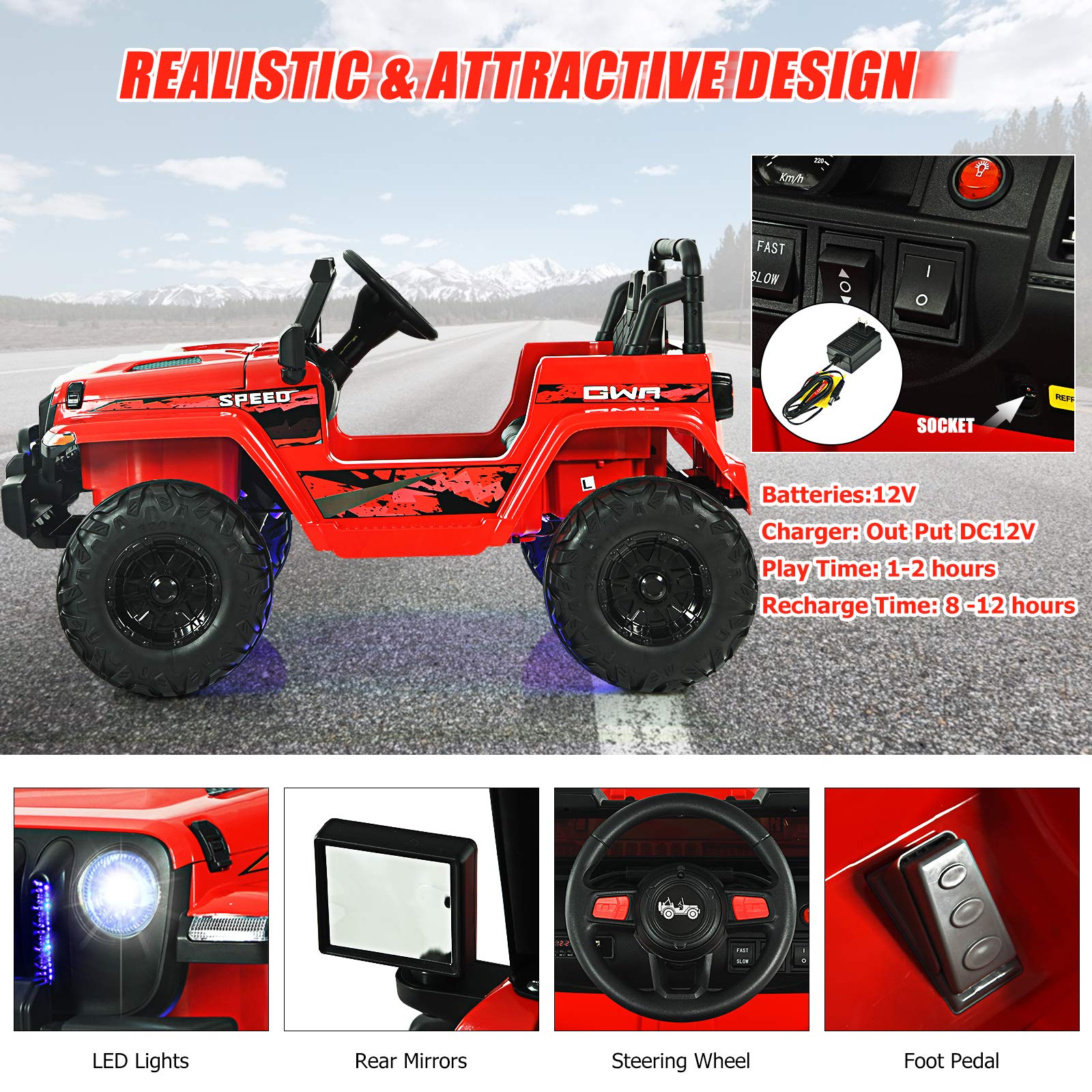 INFANS Kids Ride on Car Truck with 2.4G Remote Control, 12V Battery Powered Electric Cars for Kids