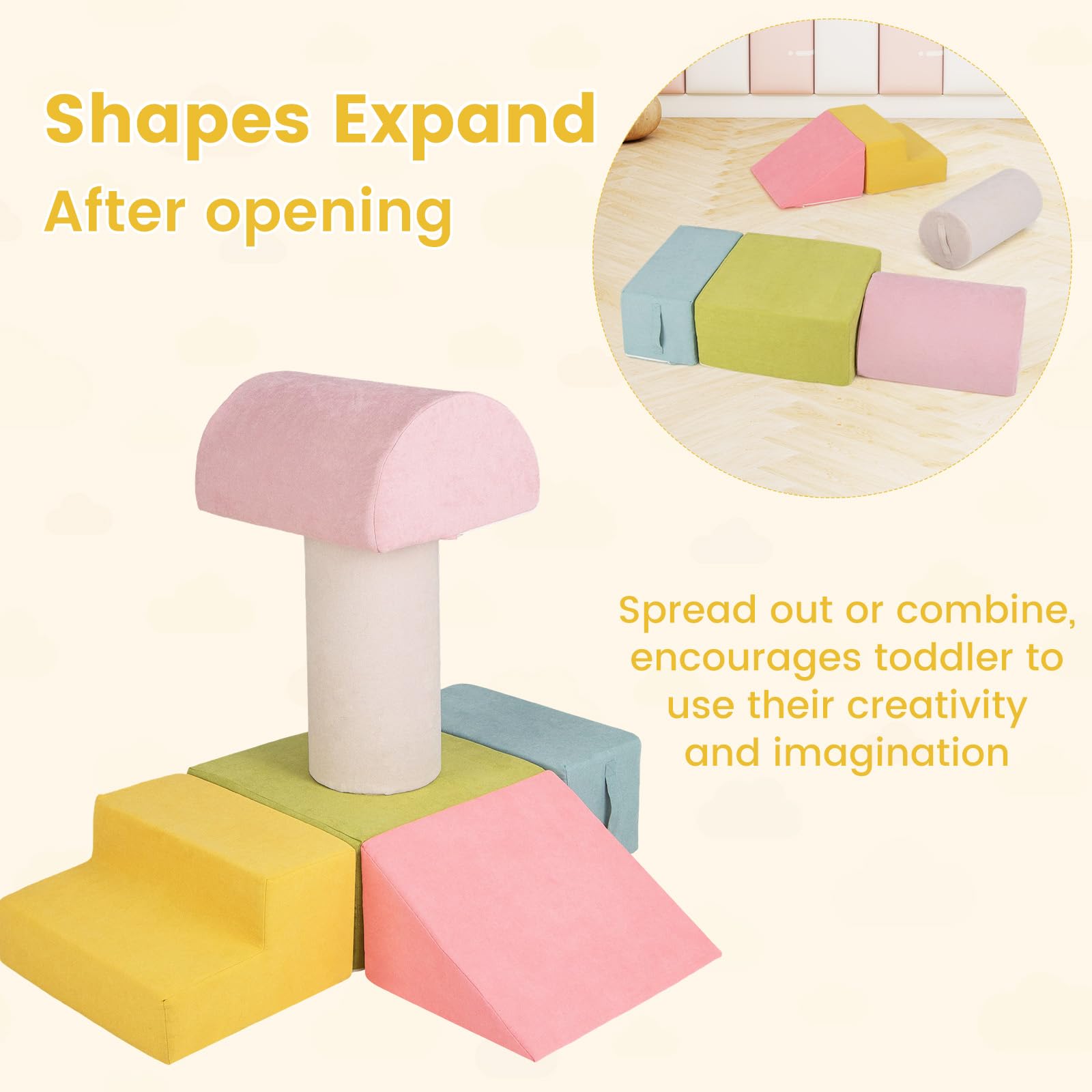 INFANS Climbing Toys for Toddlers, 6pc Kids Climb and Crawl Soft Foam Block Activity Structure Play Set