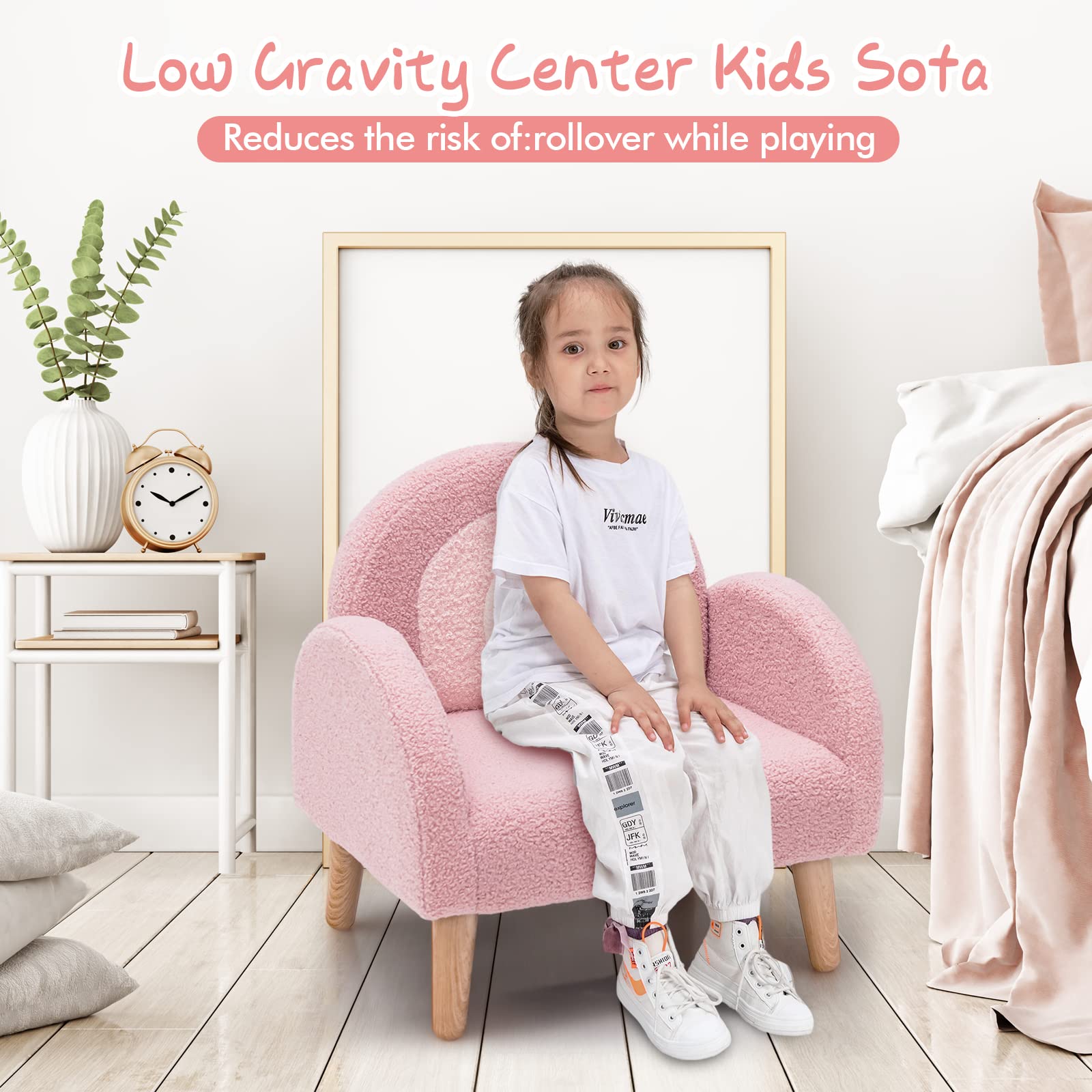 INFANS Kids Sofa, Toddler Armchair with Solid Wooden Frame Anti-Tipping Design Plush Fabric, Upholstered Children Chair