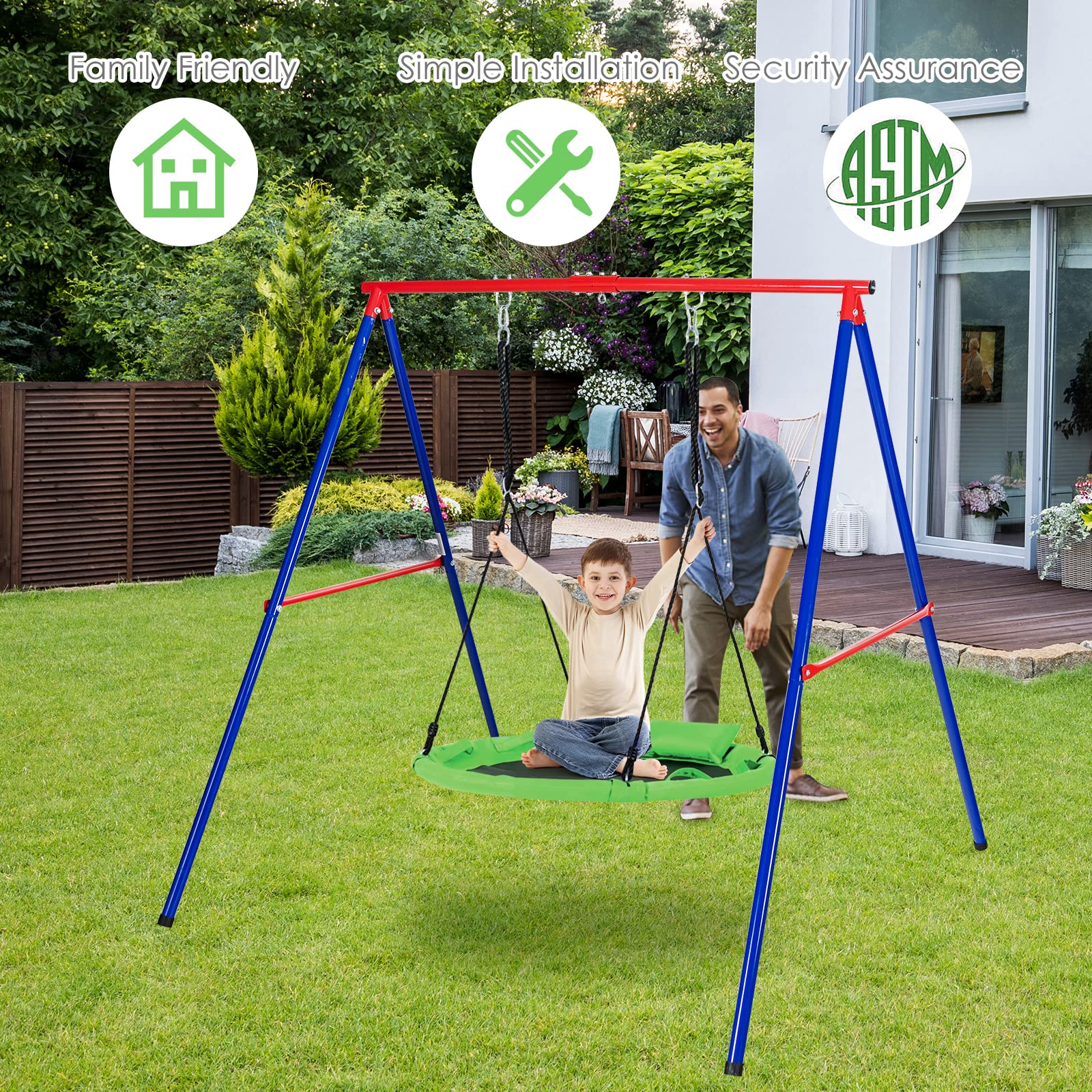 INFANS 660lbs 40 Inch Saucer Tree Swing, Round Flying Swing Seat for Kids, Outdoor Round Platform Swing