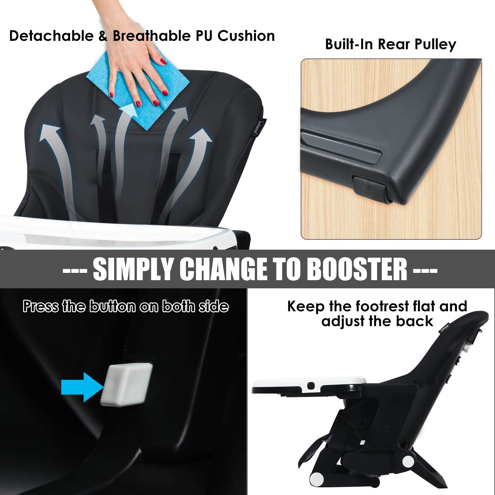 INFANS 4 in 1 High Chair�CBooster Seat, Convertible Highchair, Installation-Free,Simple Fold for Baby, Infant& Toddler