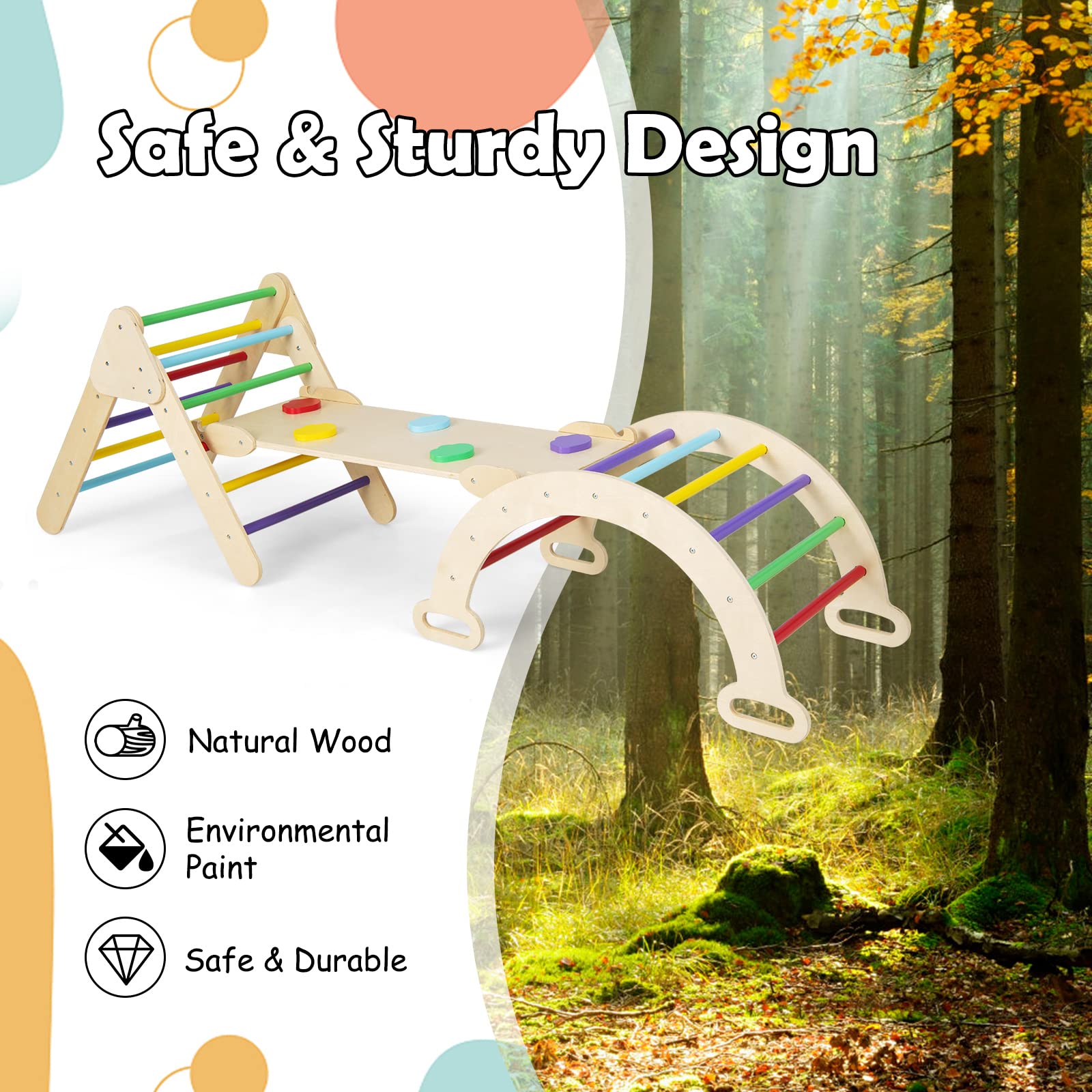 INFANS Climbing Toys for Toddlers, 5 in 1 Kids Wooden Montessori Triangle Set Climber Toy, Indoor Climb Activity