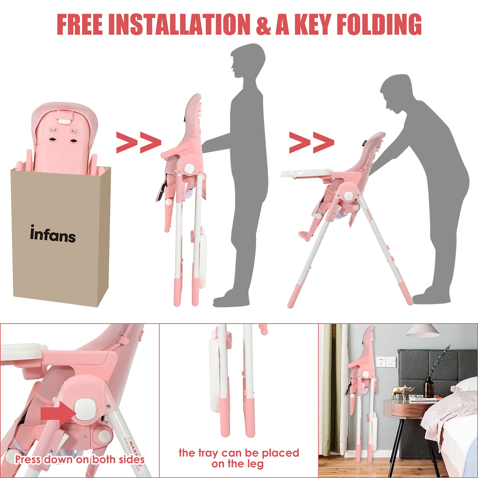 INFANS 4 in 1 High Chair�CBooster Seat, Convertible Highchair, Installation-Free,Simple Fold for Baby, Infant& Toddler